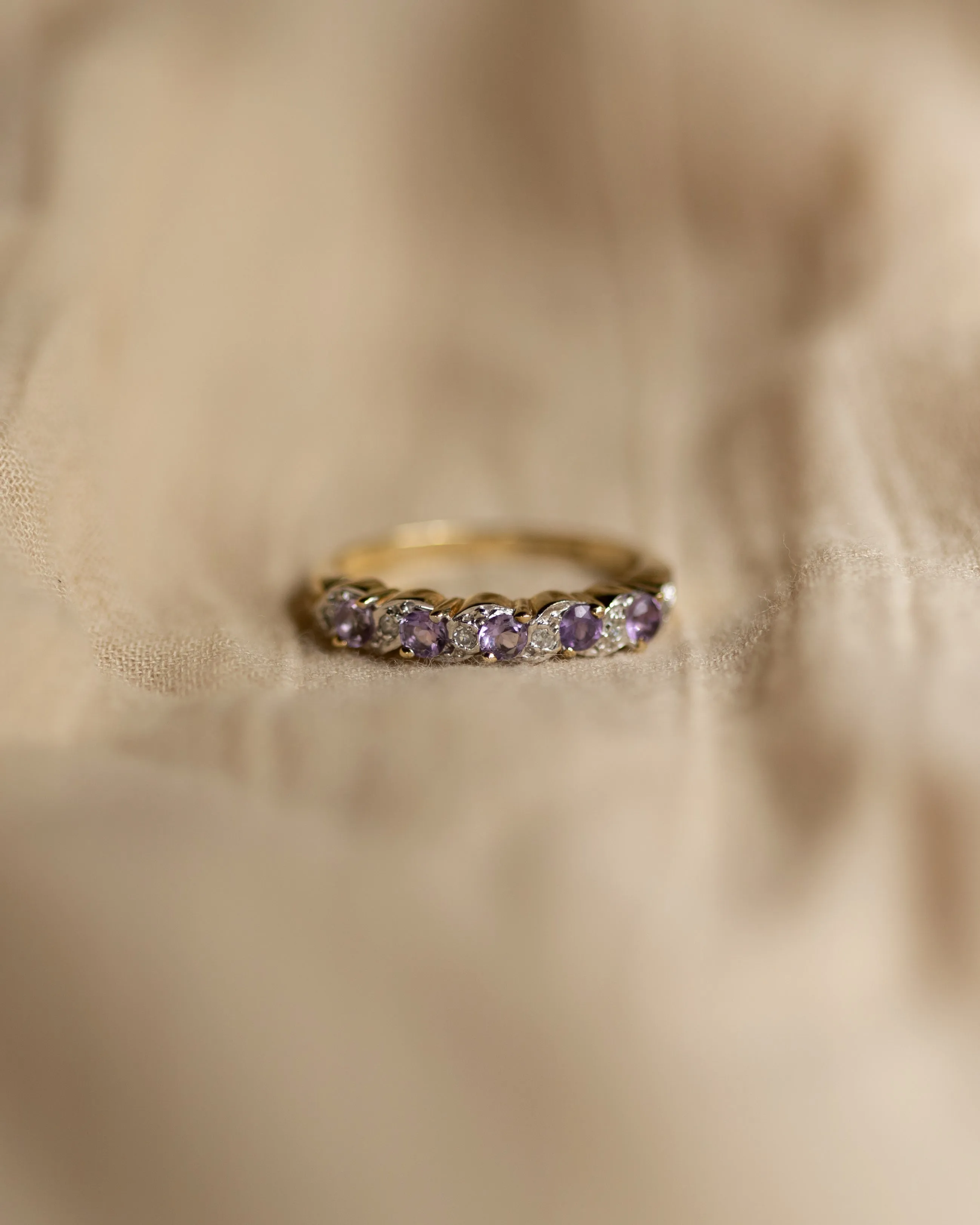Isabella 1977 Vintage 9ct Gold Amethyst & Diamond Half Eternity Ring sold by Rock n Rose