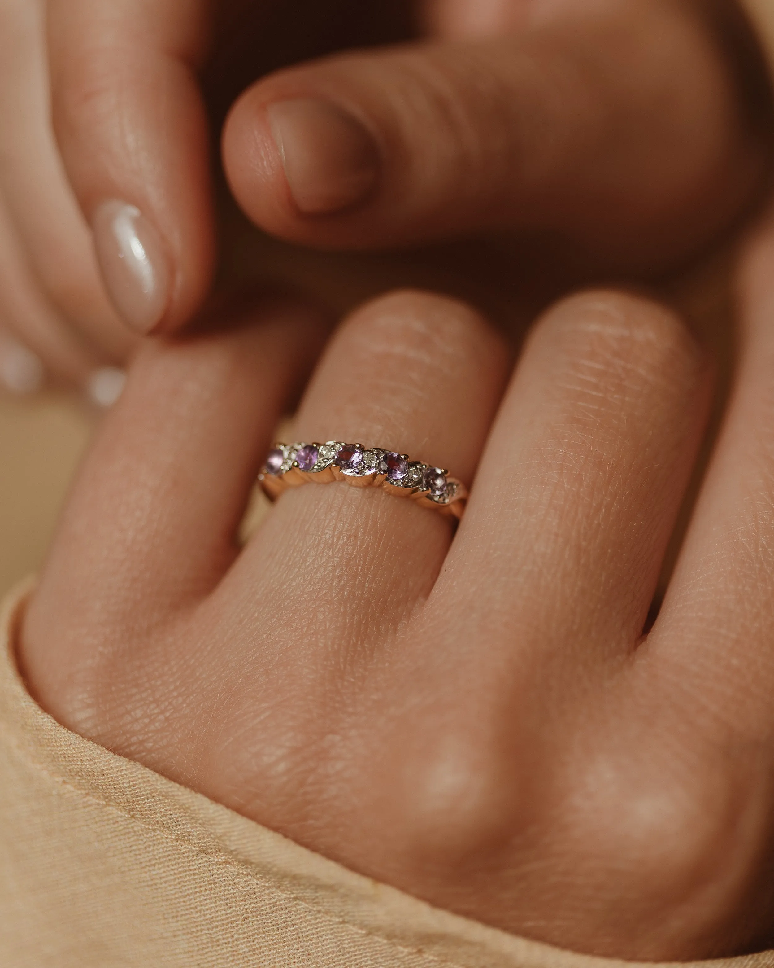 Isabella 1977 Vintage 9ct Gold Amethyst & Diamond Half Eternity Ring sold by Rock n Rose product image thumbnail 2