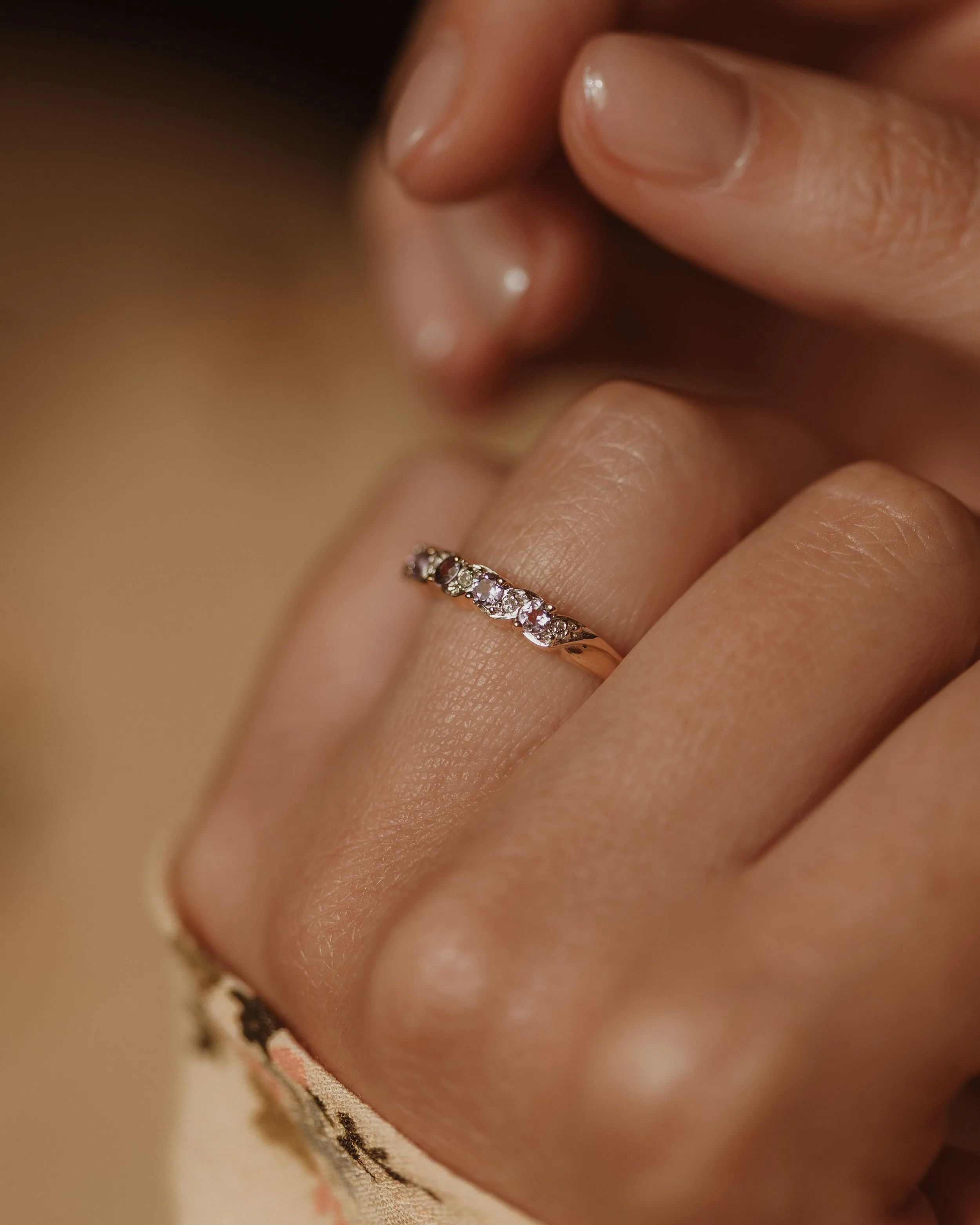 Isabella 1977 Vintage 9ct Gold Amethyst & Diamond Half Eternity Ring sold by Rock n Rose product image thumbnail 3