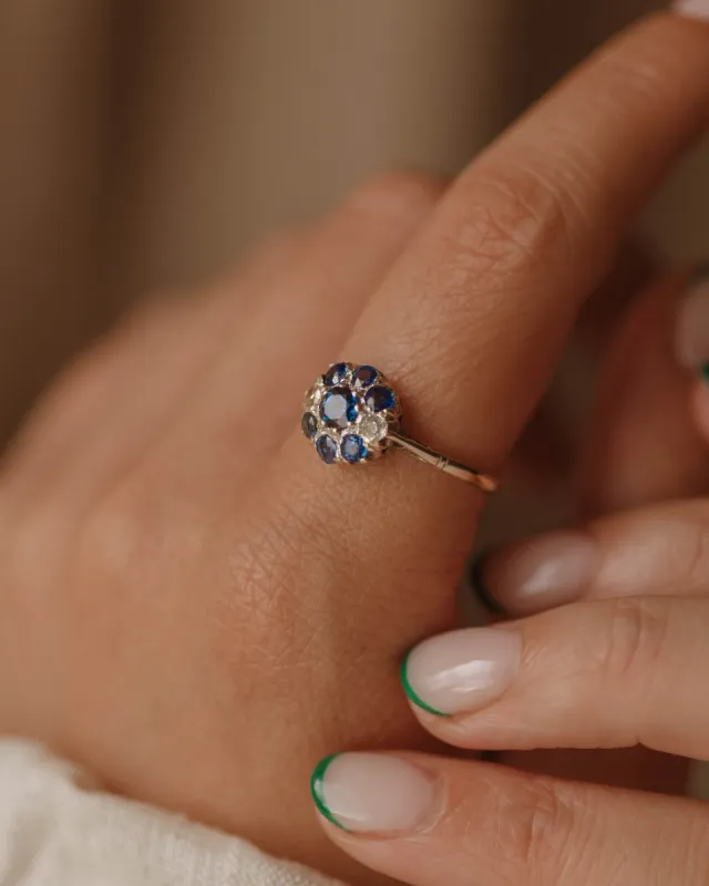 Hattie Antique 9ct Gold Sapphire & Diamond Cluster Ring sold by Rock n Rose