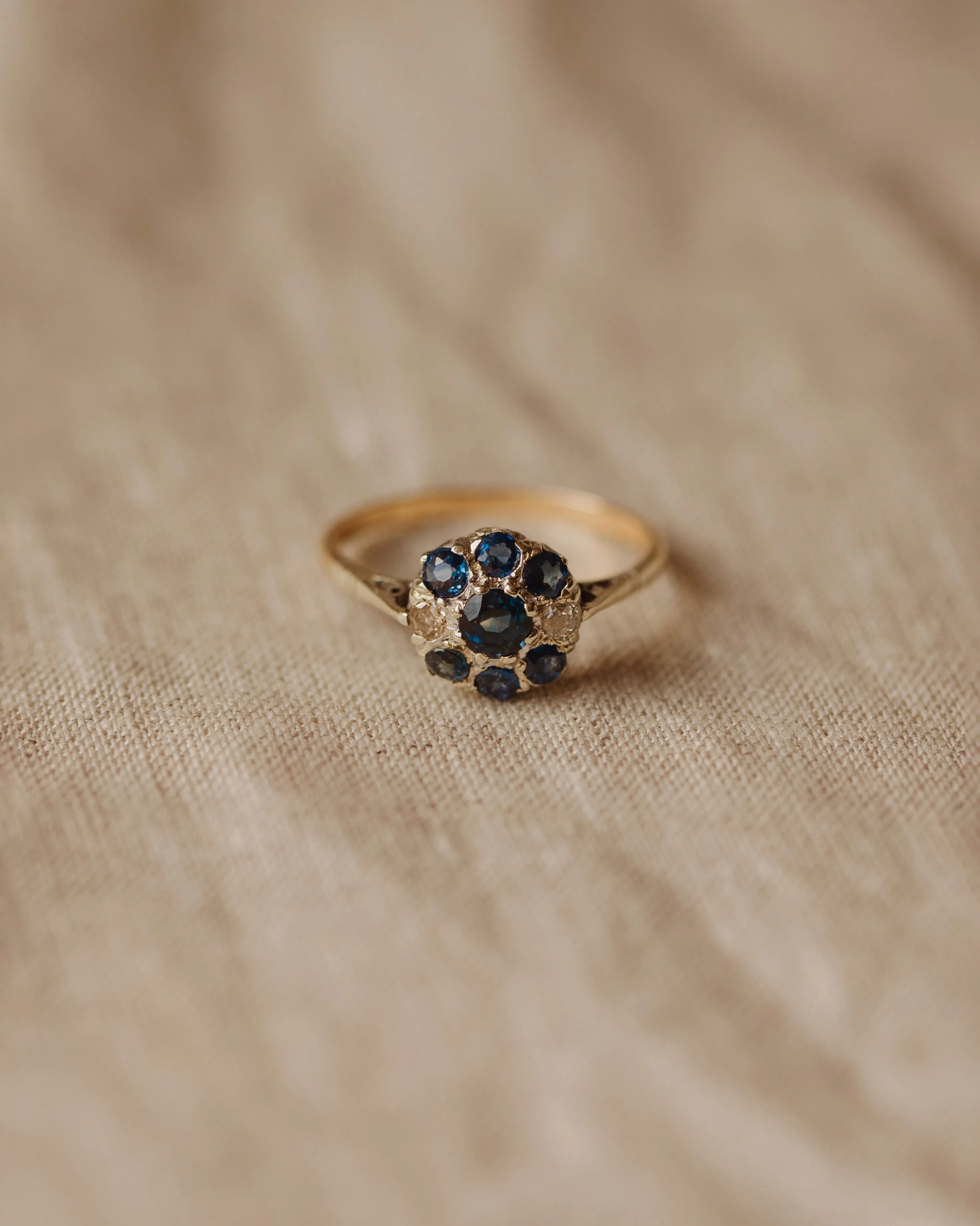 Hattie Antique 9ct Gold Sapphire & Diamond Cluster Ring sold by Rock n Rose product image thumbnail 2