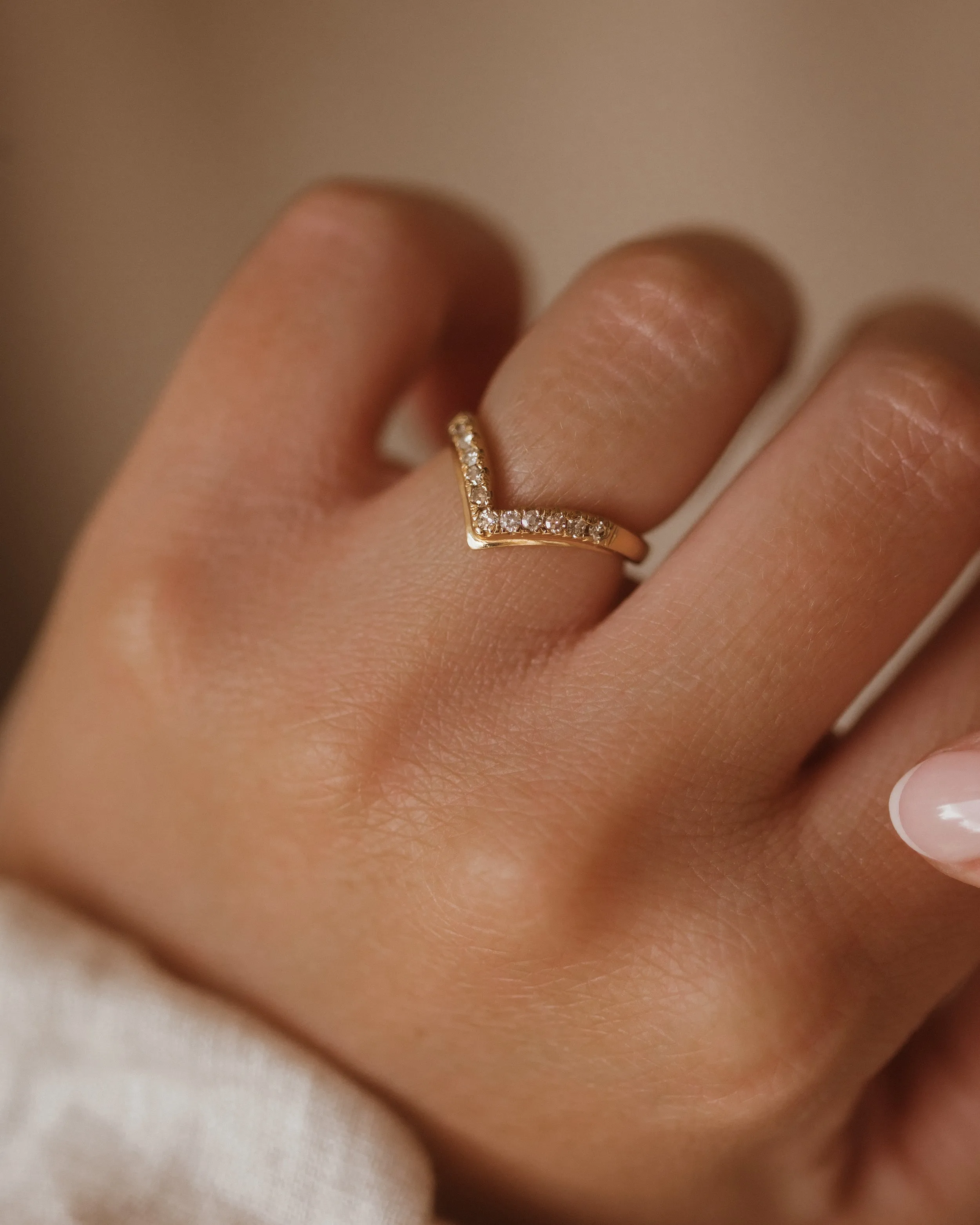 Camelia 1981 18ct Gold Diamond Wishbone Ring sold by Rock n Rose