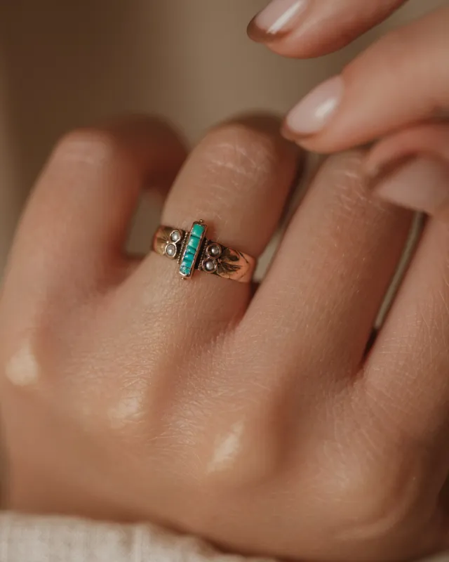 Bess Antique 9ct Gold Turquoise & Pearl Ring sold by Rock n Rose