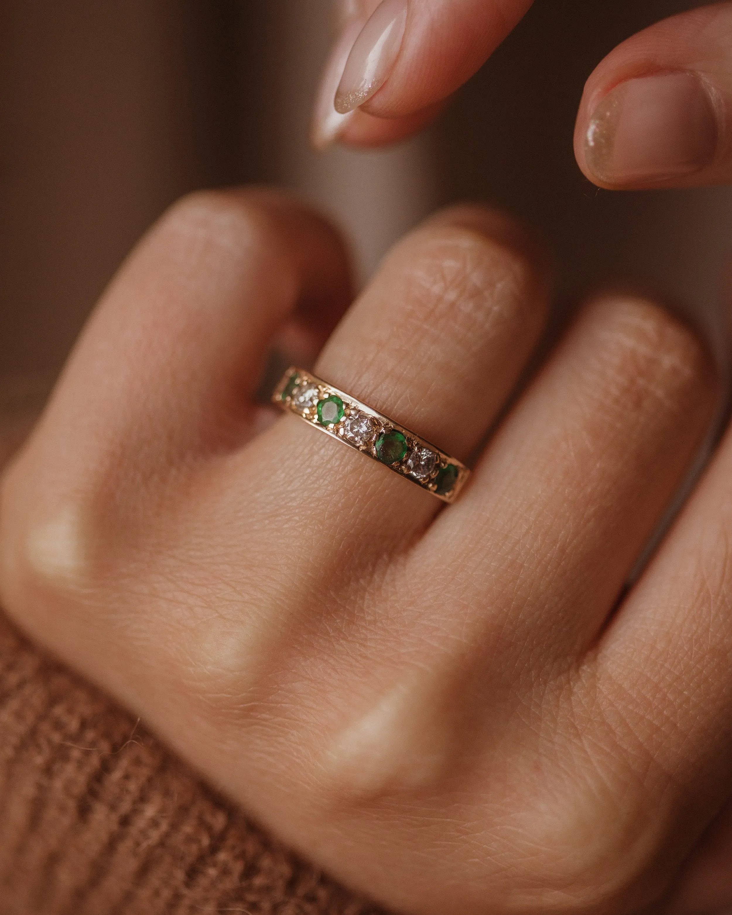 Augusta 1988 Vintage 9ct Gold Emerald & Diamond Half Eternity Ring sold by Rock n Rose product image thumbnail 2