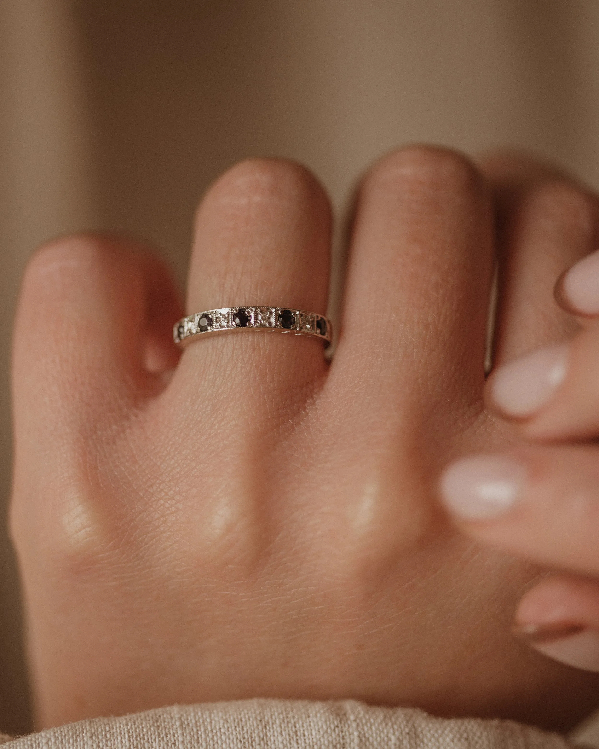 Cecilia Vintage 18ct White Gold Sapphire & Diamond Half Eternity Ring sold by Rock n Rose product image thumbnail 2