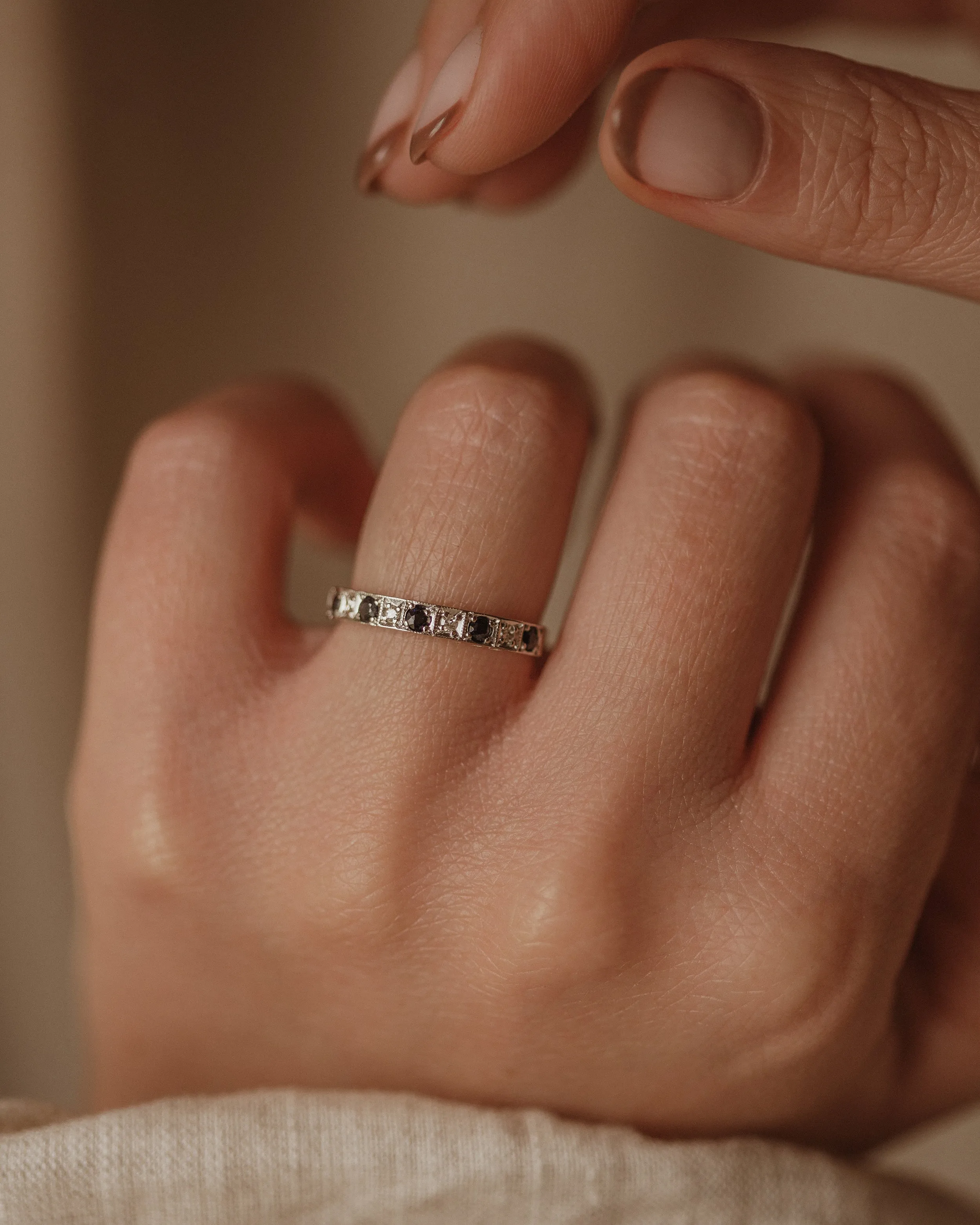 Cecilia Vintage 18ct White Gold Sapphire & Diamond Half Eternity Ring sold by Rock n Rose product image thumbnail 3