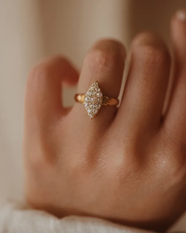 Beatrix Antique 18ct Gold Diamond Navette Ring sold by Rock n Rose