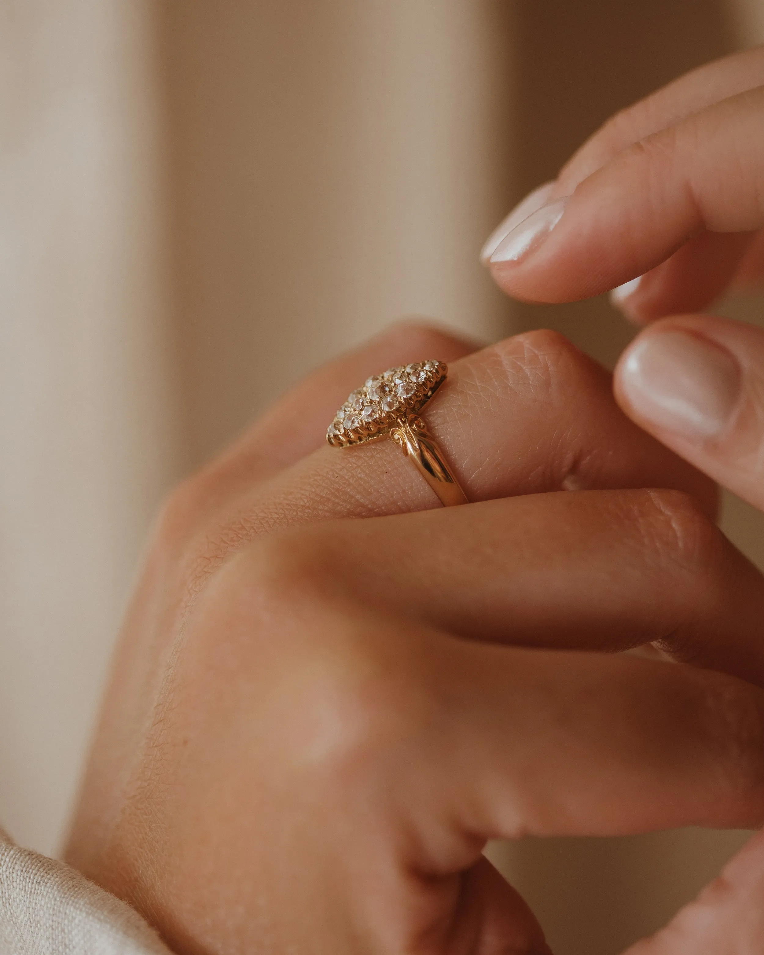 Beatrix Antique 18ct Gold Diamond Navette Ring sold by Rock n Rose product image thumbnail 3