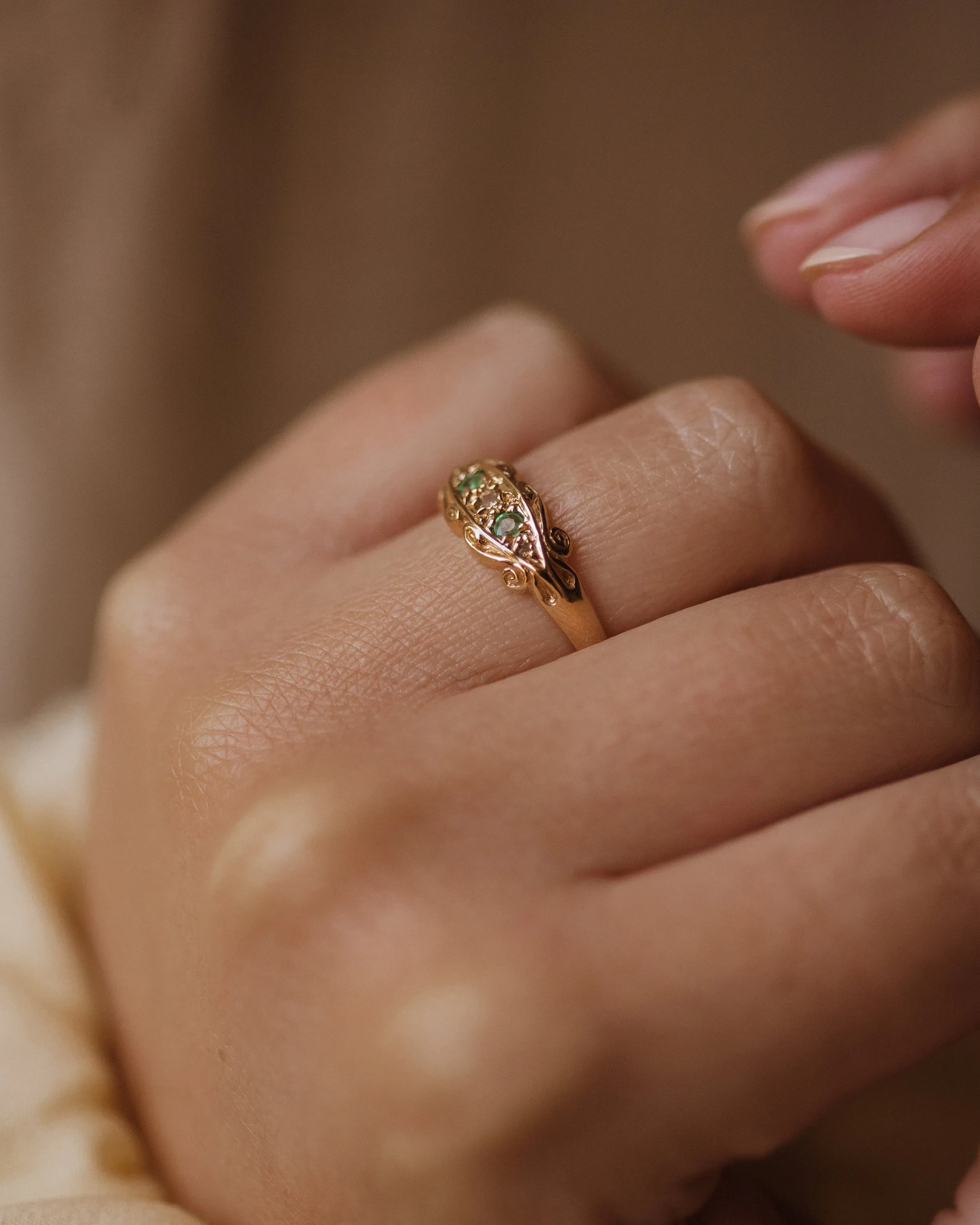 Hazel 1979 Vintage 9ct Gold Emerald & Diamond Ring sold by Rock n Rose product image thumbnail 3