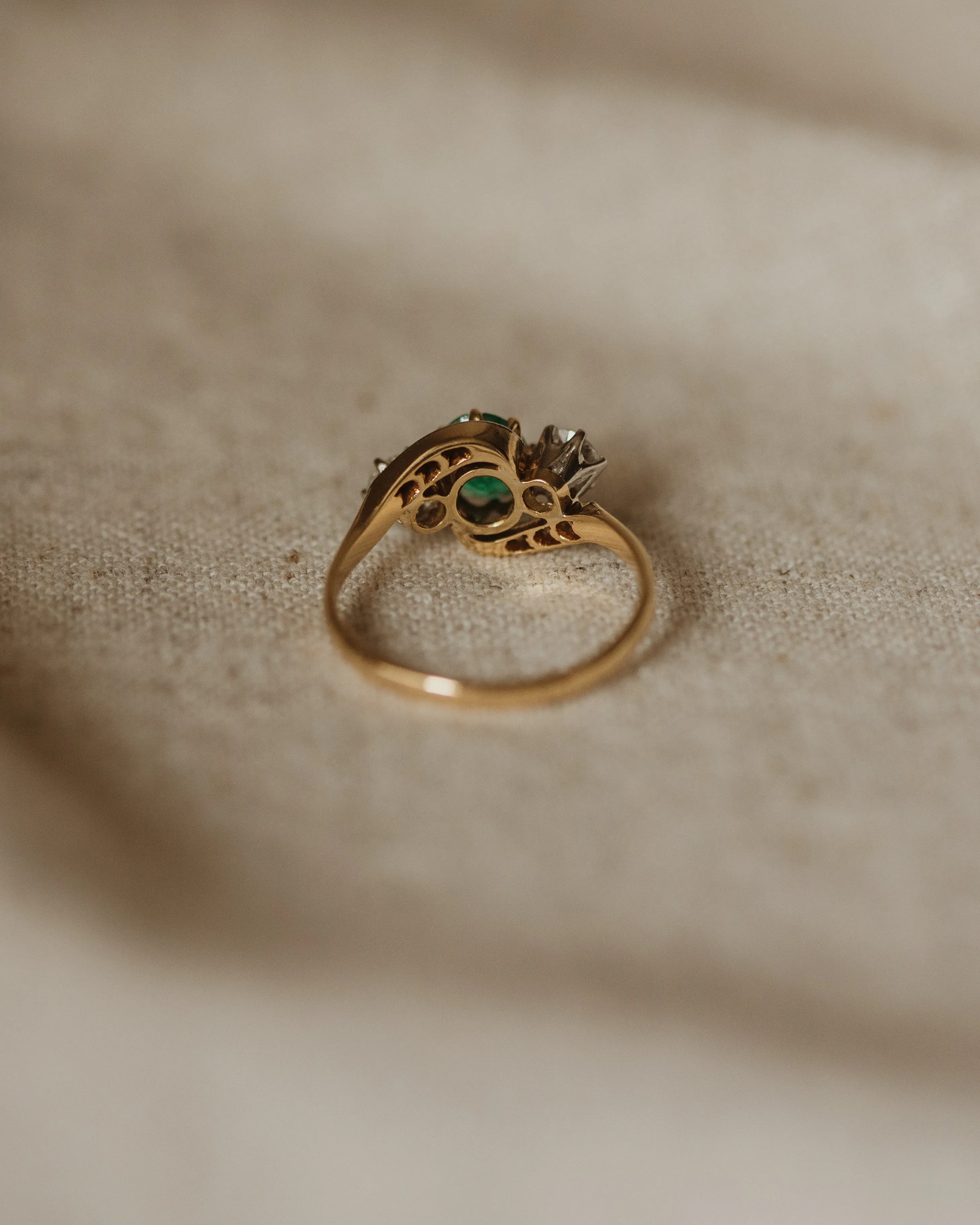 Darcy Vintage 18ct Gold Emerald & Diamond Trilogy Ring sold by Rock n Rose product image thumbnail 5