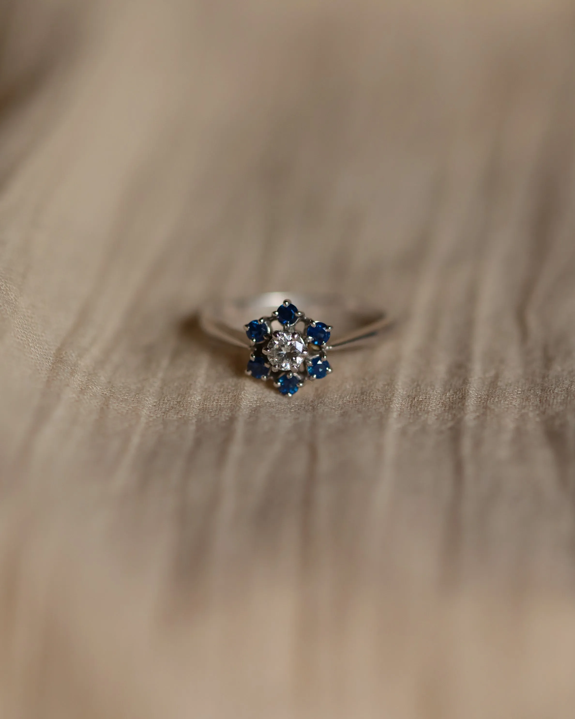 Emma 1983 Vintage 18ct White Gold Sapphire & Diamond Cluster Ring sold by Rock n Rose product image thumbnail 3