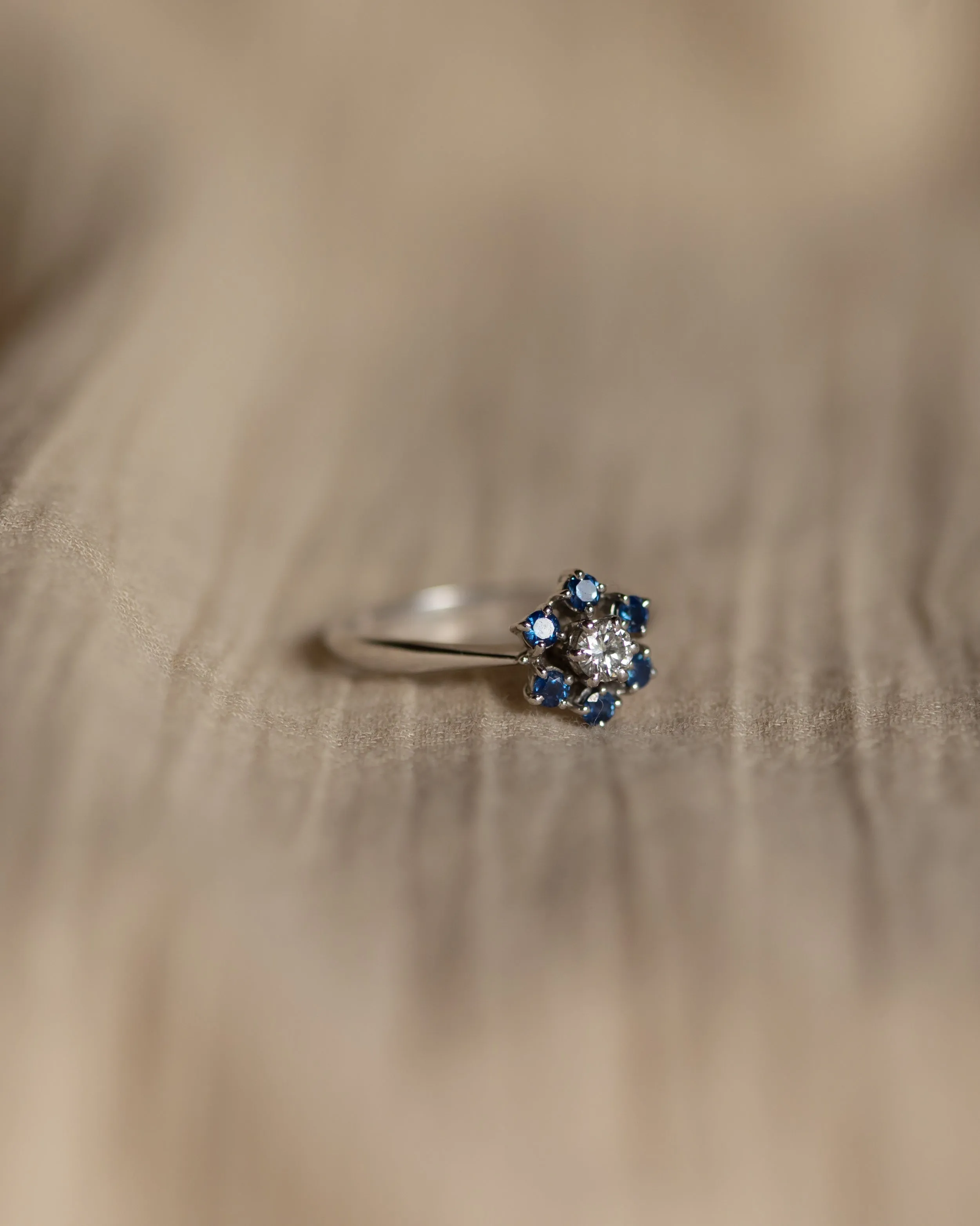 Emma 1983 Vintage 18ct White Gold Sapphire & Diamond Cluster Ring sold by Rock n Rose product image thumbnail 4