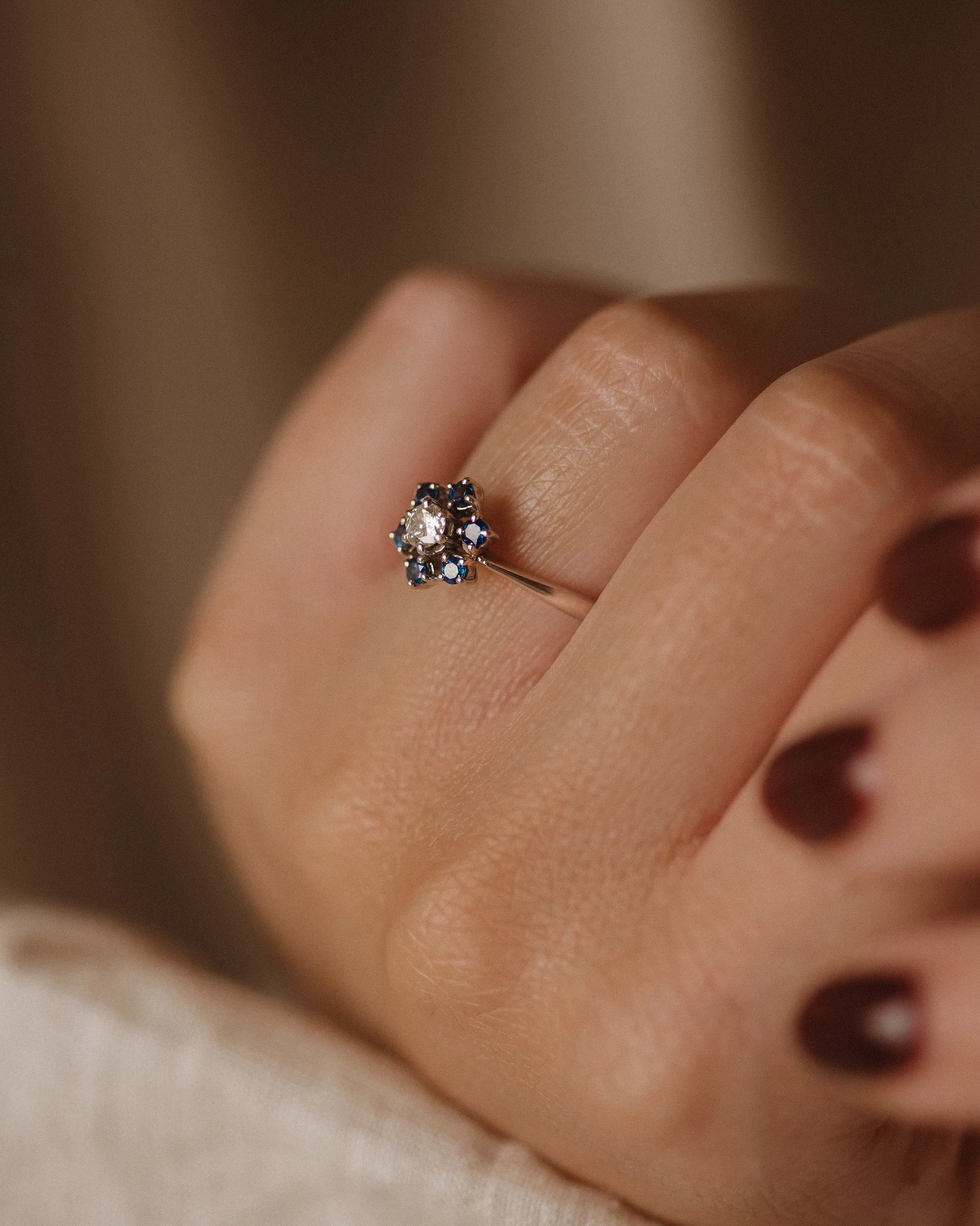 Emma 1983 Vintage 18ct White Gold Sapphire & Diamond Cluster Ring sold by Rock n Rose product image thumbnail 2