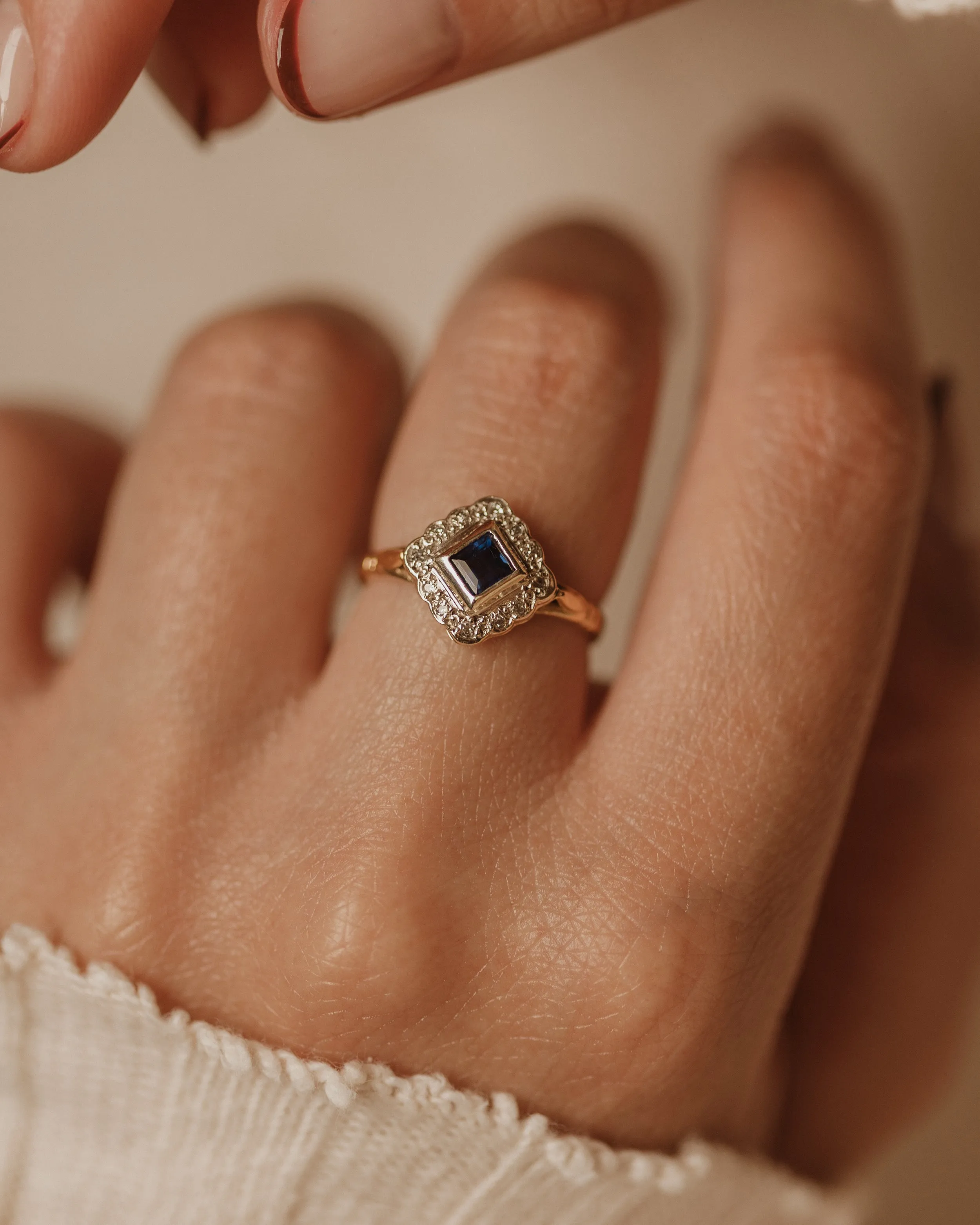 Violet Vintage 9ct Gold Sapphire & Diamond Cluster Ring sold by Rock n Rose