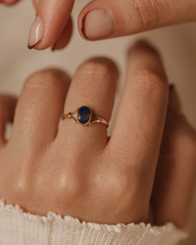 Honey 1978 Vintage 9ct Gold Lapis Lazuli Solitaire Ring sold by Rock n Rose