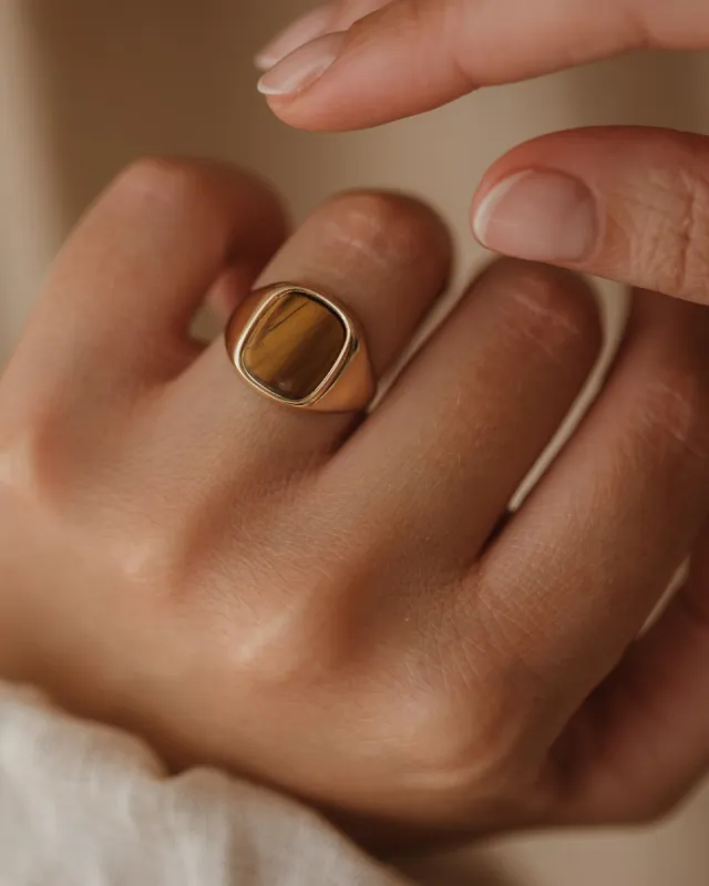 Thelma 1981 9ct Gold Tiger Eye Signet Ring sold by Rock n Rose