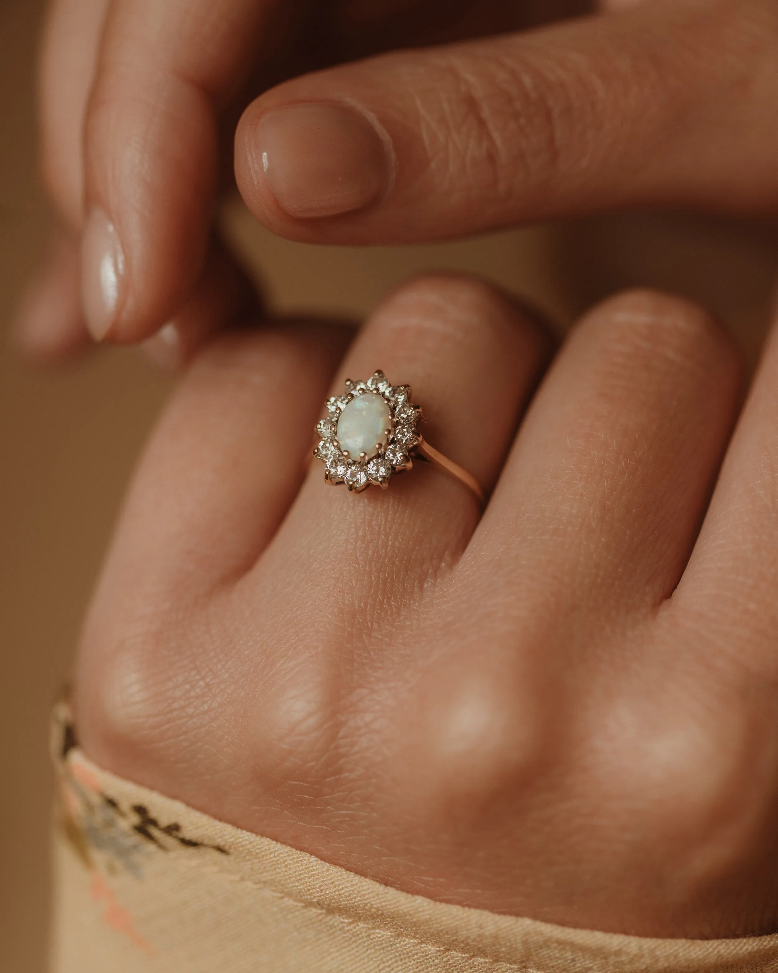 Claudie 1987 Vintage 9ct Gold Opal & Diamond Cluster Ring sold by Rock n Rose