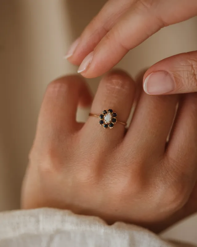 Polly 1985 9ct Gold Sapphire & Opal Cluster Ring sold by Rock n Rose