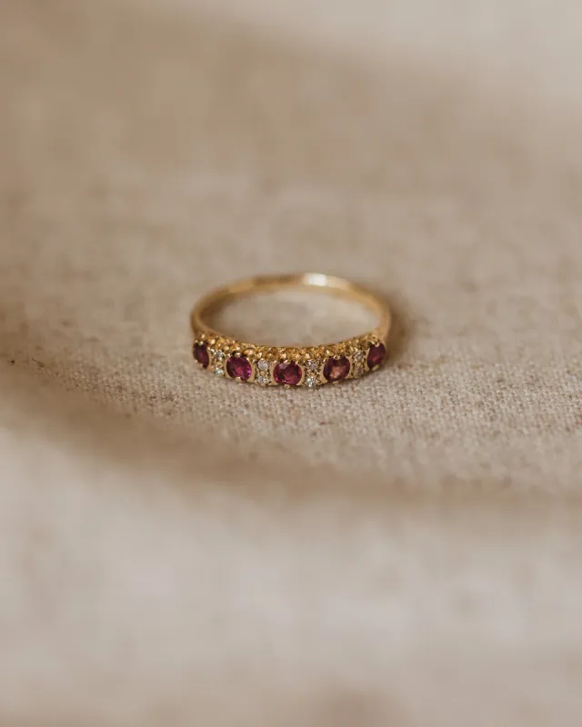 Anna 1987 9ct Gold Ruby & Diamond Half Eternity Ring sold by Rock n Rose