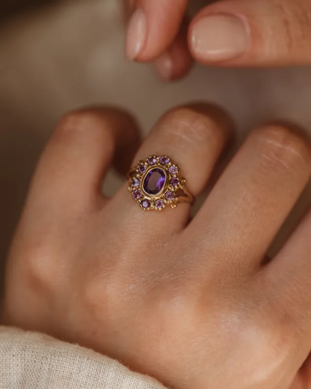Marcy Vintage 9ct Gold Amethyst Cluster Ring sold by Rock n Rose