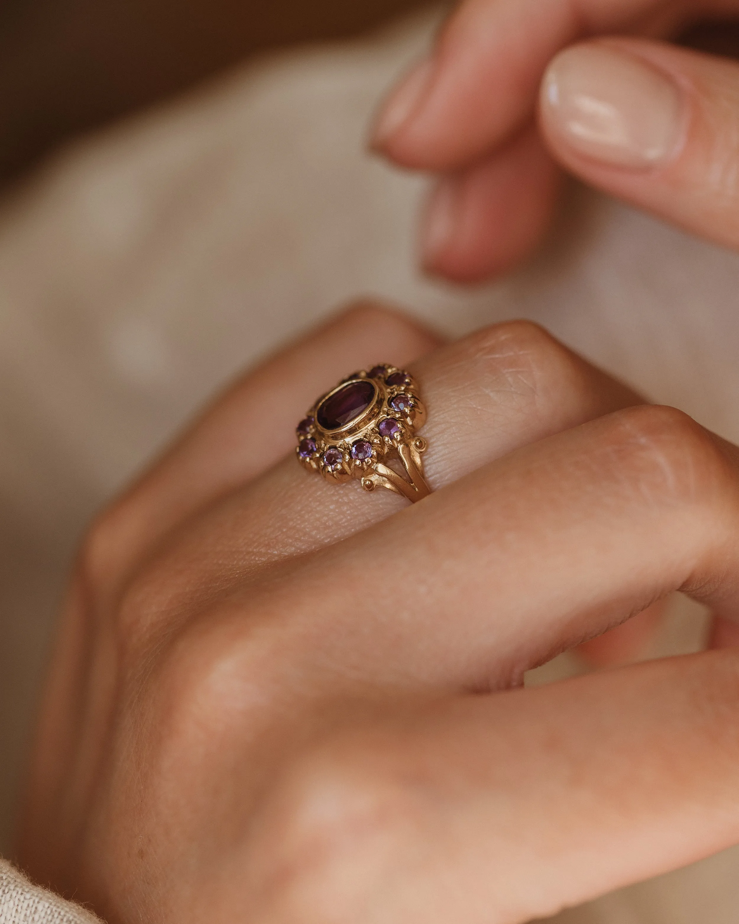 Marcy Vintage 9ct Gold Amethyst Cluster Ring sold by Rock n Rose product image thumbnail 2