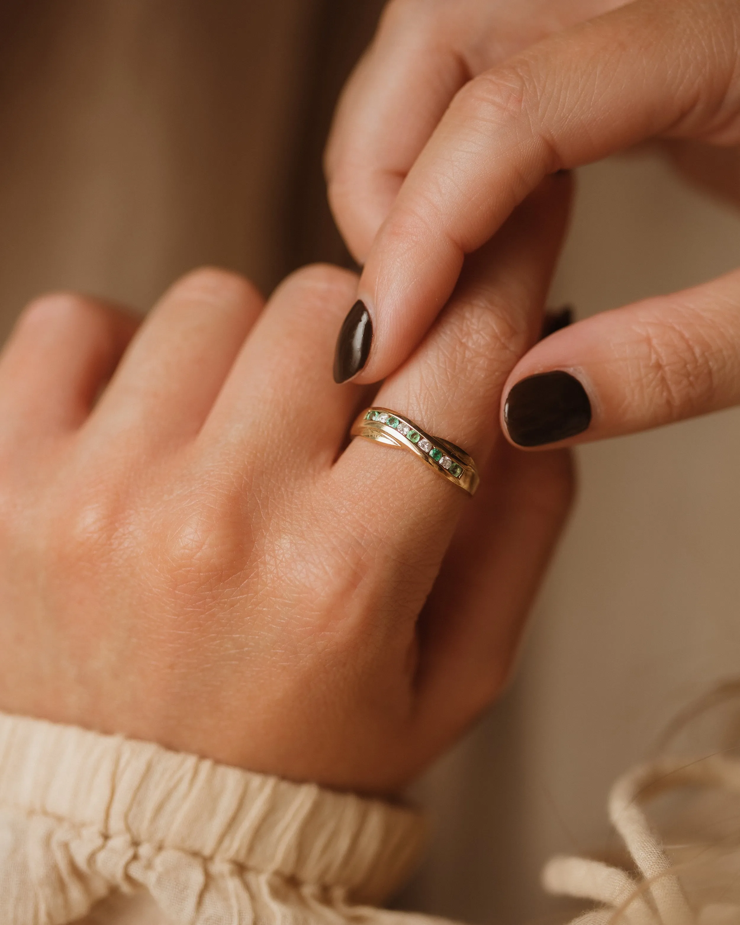 Margery Vintage 9ct Gold Emerald & Diamond Ring sold by Rock n Rose product image thumbnail 2