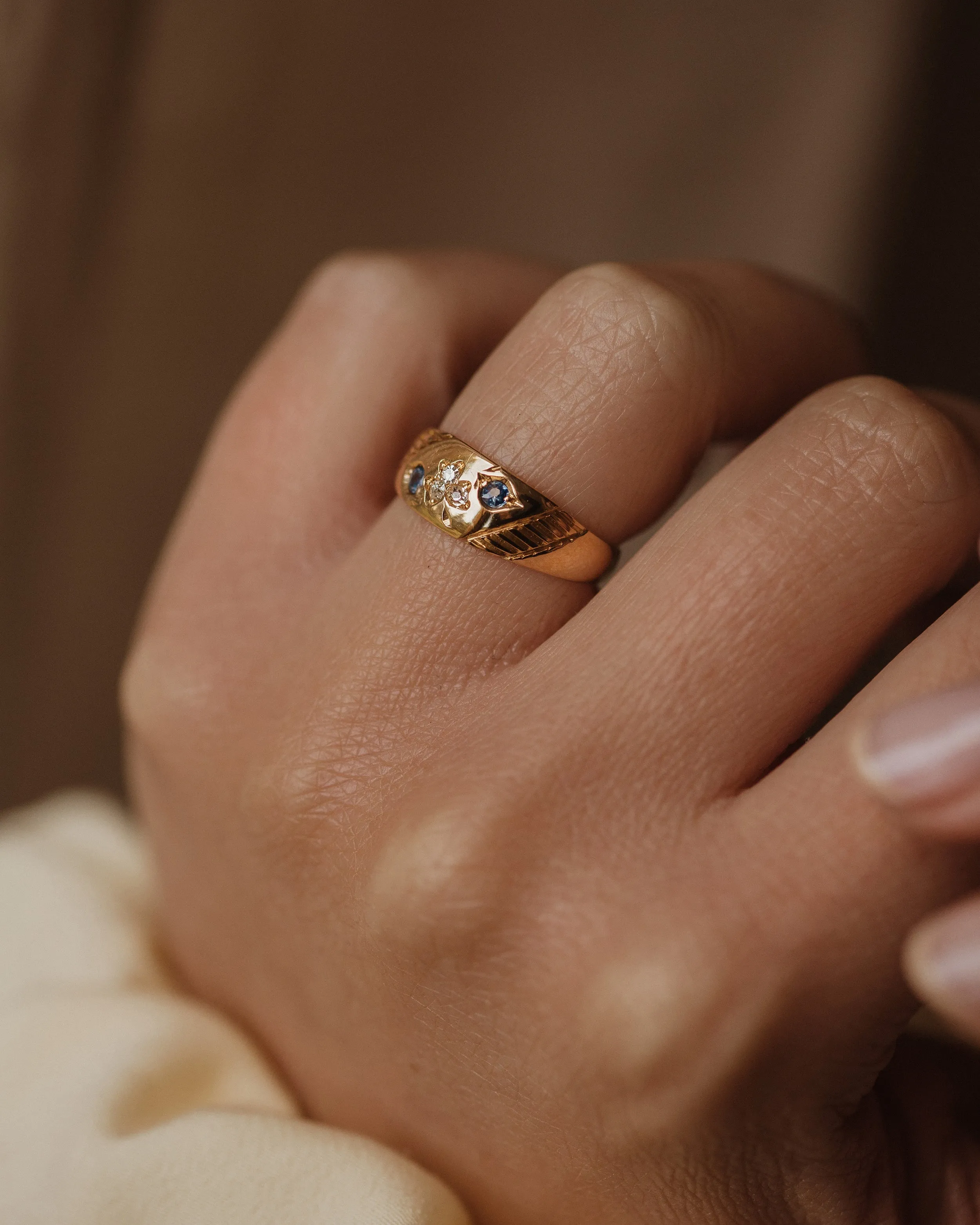 Annette 1898 Antique 18ct Gold Sapphire & Diamond Clover Ring sold by Rock n Rose product image thumbnail 2