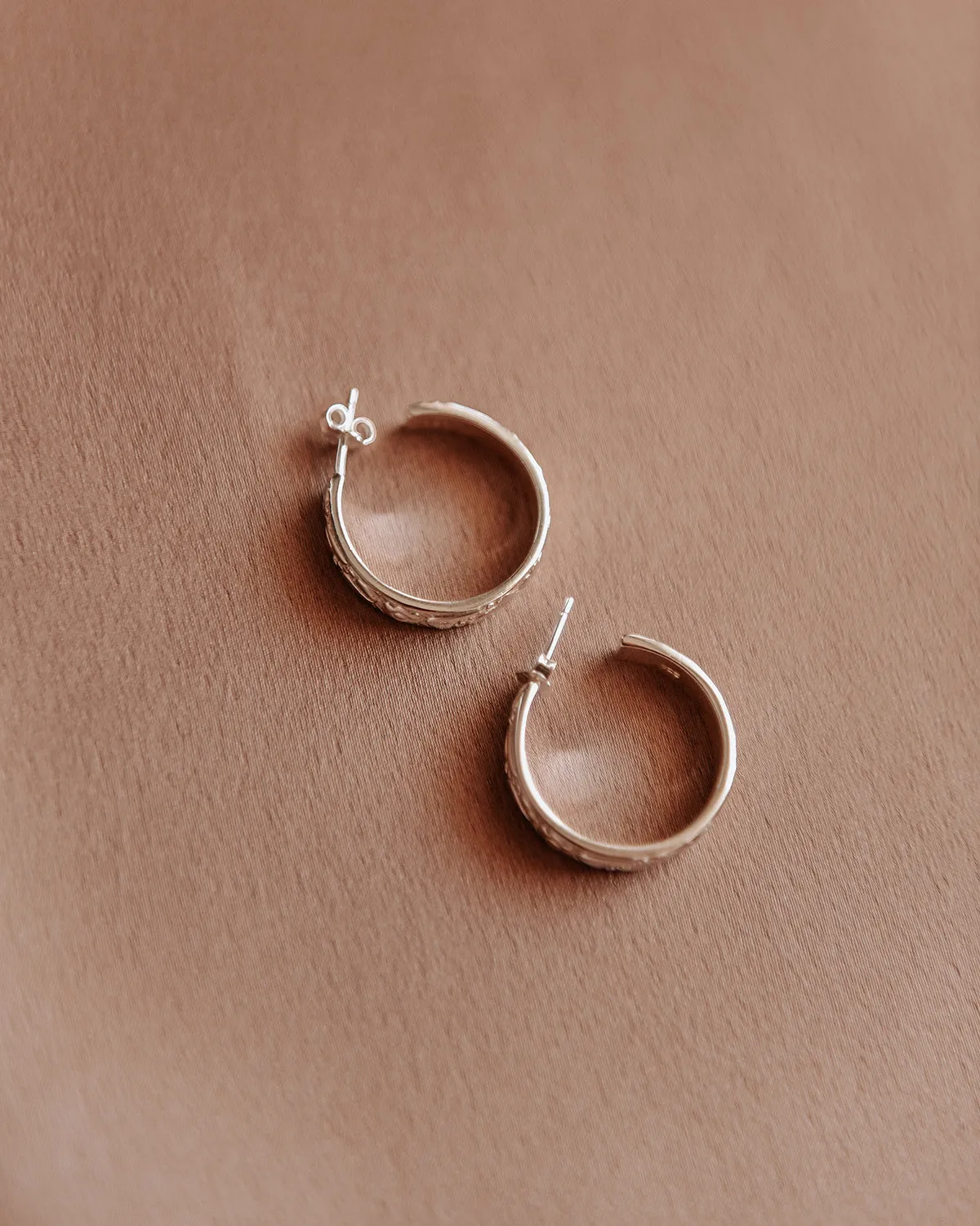 Holliday Sterling Silver Floral Etched Hoops sold by Rock n Rose