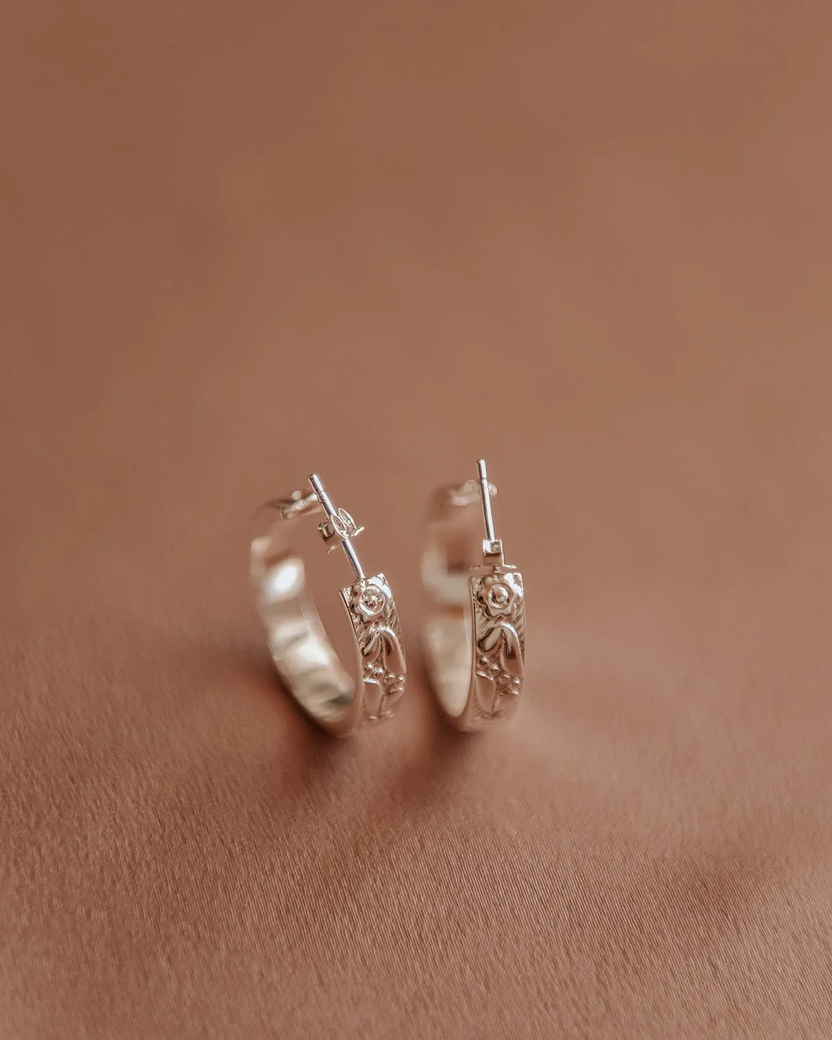 Holliday Sterling Silver Floral Etched Hoops sold by Rock n Rose product image thumbnail 3