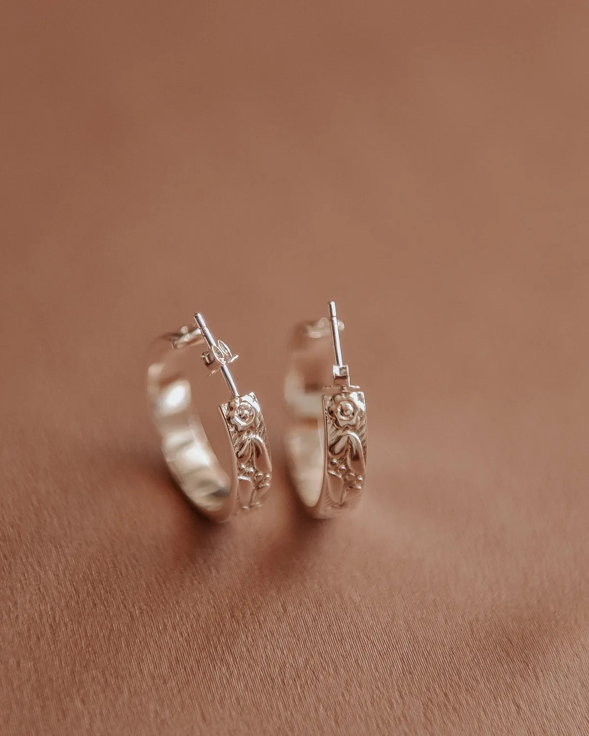 Holliday Sterling Silver Floral Etched Hoops sold by Rock n Rose product image thumbnail 4