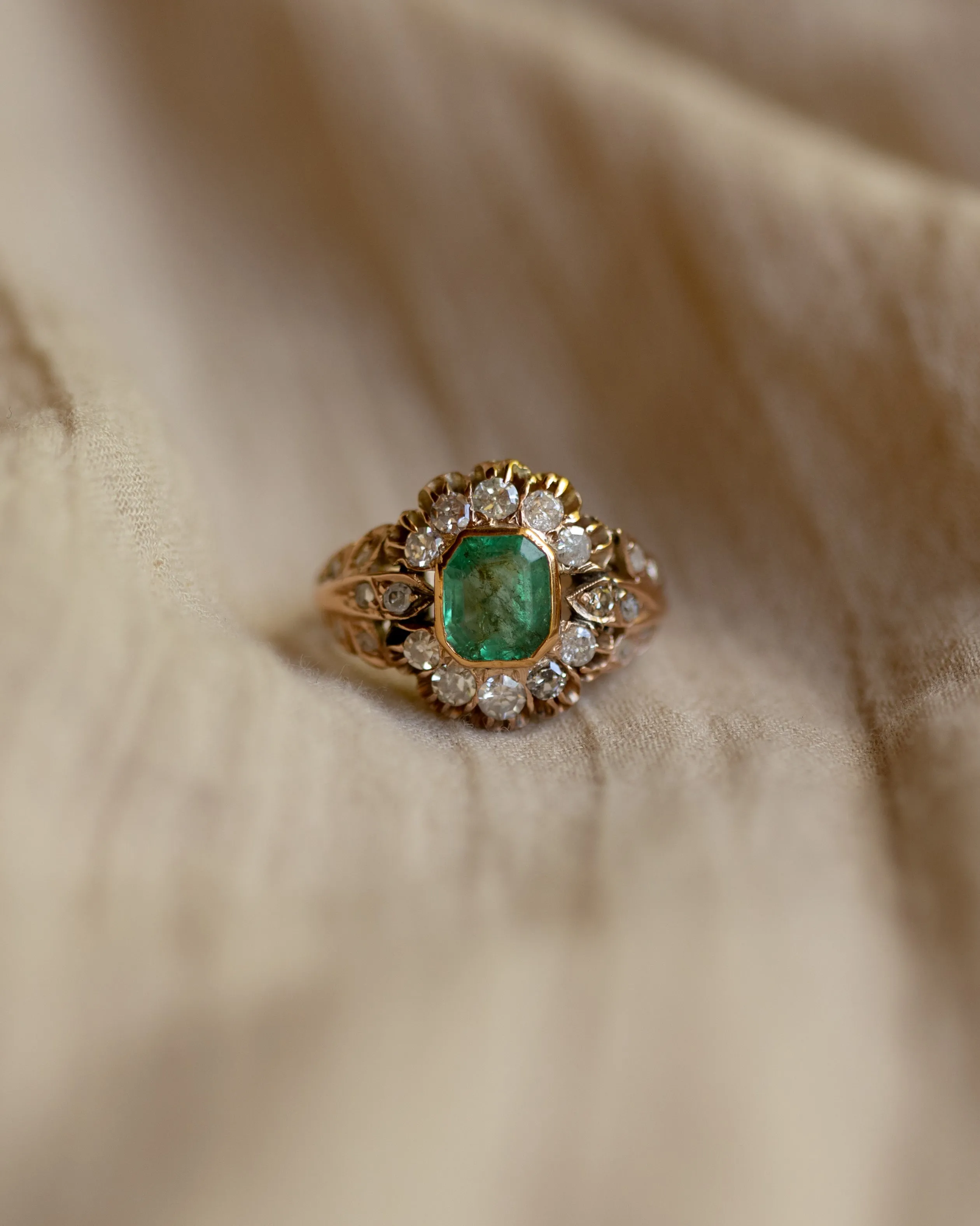 Emmaline Antique 18ct Gold Emerald & Diamond Cluster Ring sold by Rock n Rose product image thumbnail 3