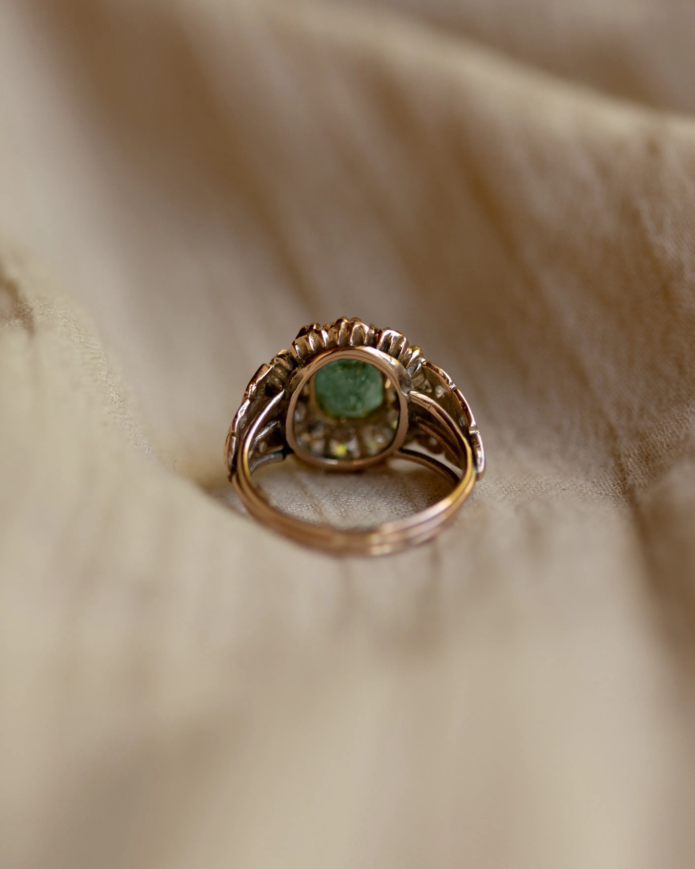 Emmaline Antique 18ct Gold Emerald & Diamond Cluster Ring sold by Rock n Rose product image thumbnail 5