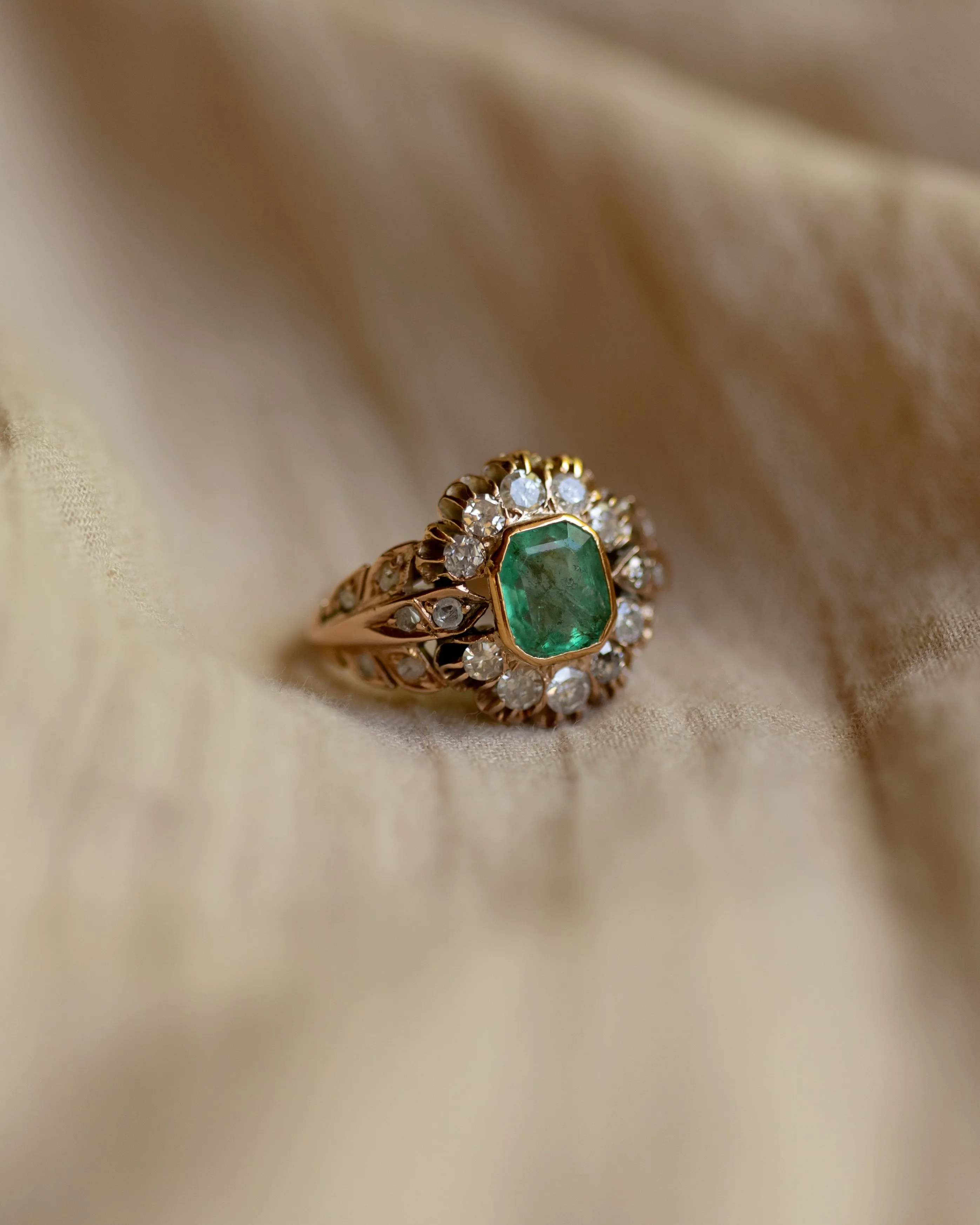 Emmaline Antique 18ct Gold Emerald & Diamond Cluster Ring sold by Rock n Rose product image thumbnail 4