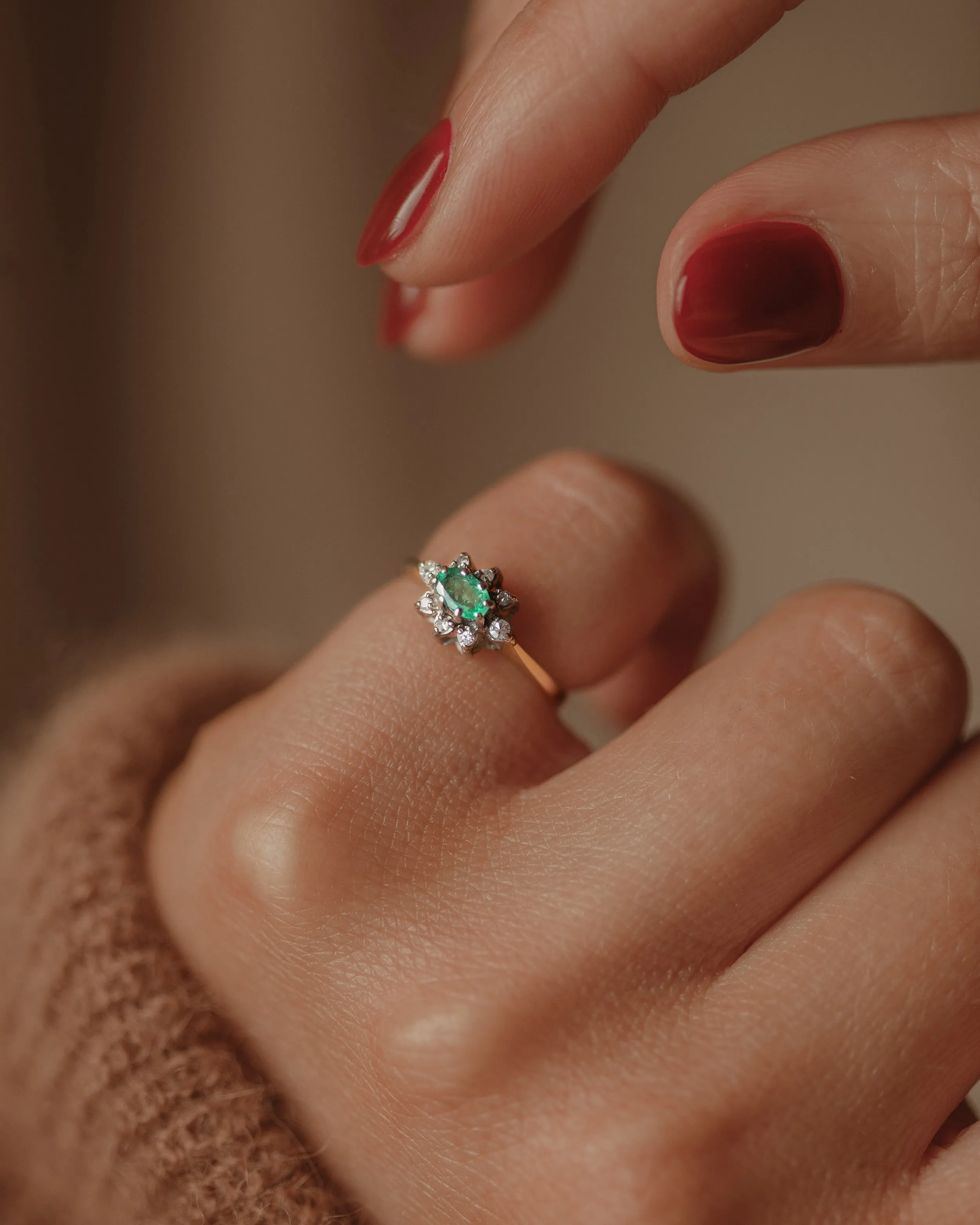 Jeanette 1986 9ct Gold Emerald & Diamond Ring sold by Rock n Rose