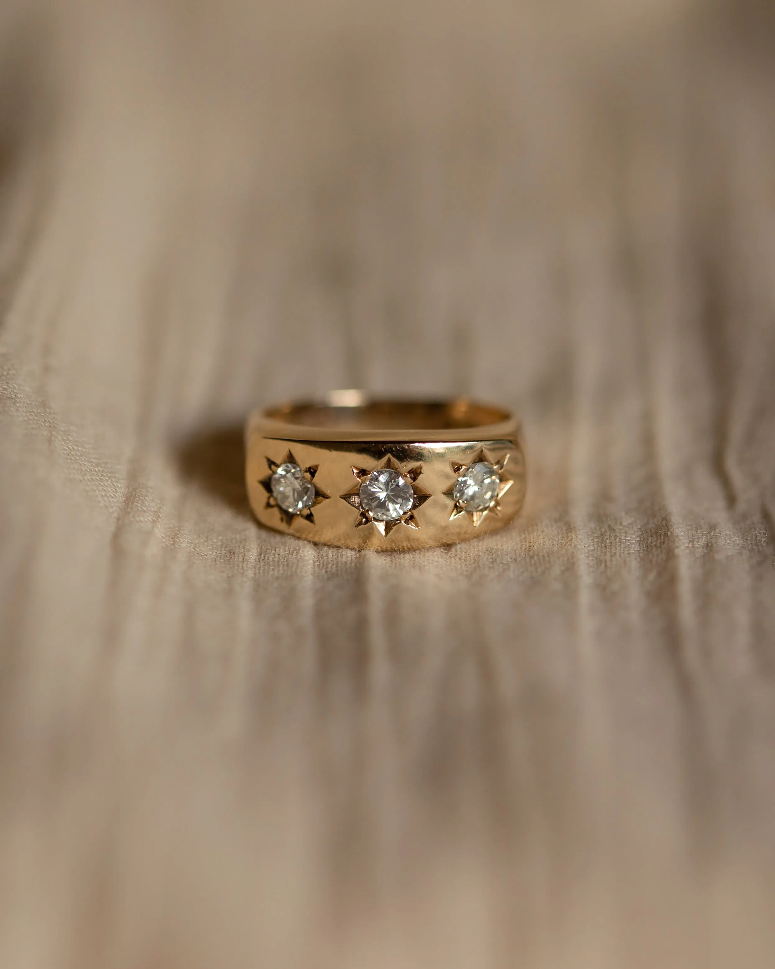 Millicent 1975 Vintage 9ct Gold Star Set Diamond Trilogy Ring sold by Rock n Rose product image thumbnail 3