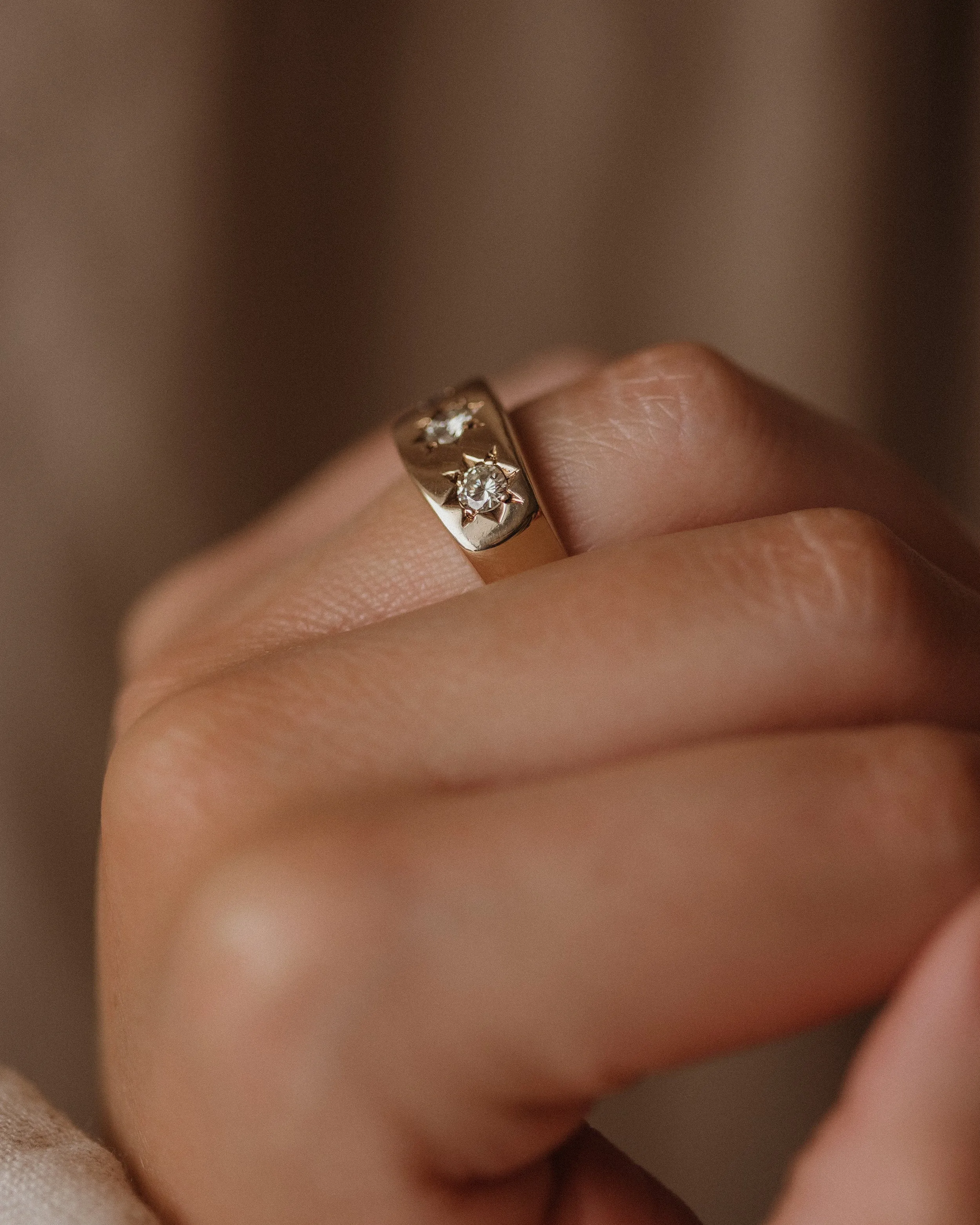 Millicent 1975 Vintage 9ct Gold Star Set Diamond Trilogy Ring sold by Rock n Rose product image thumbnail 2