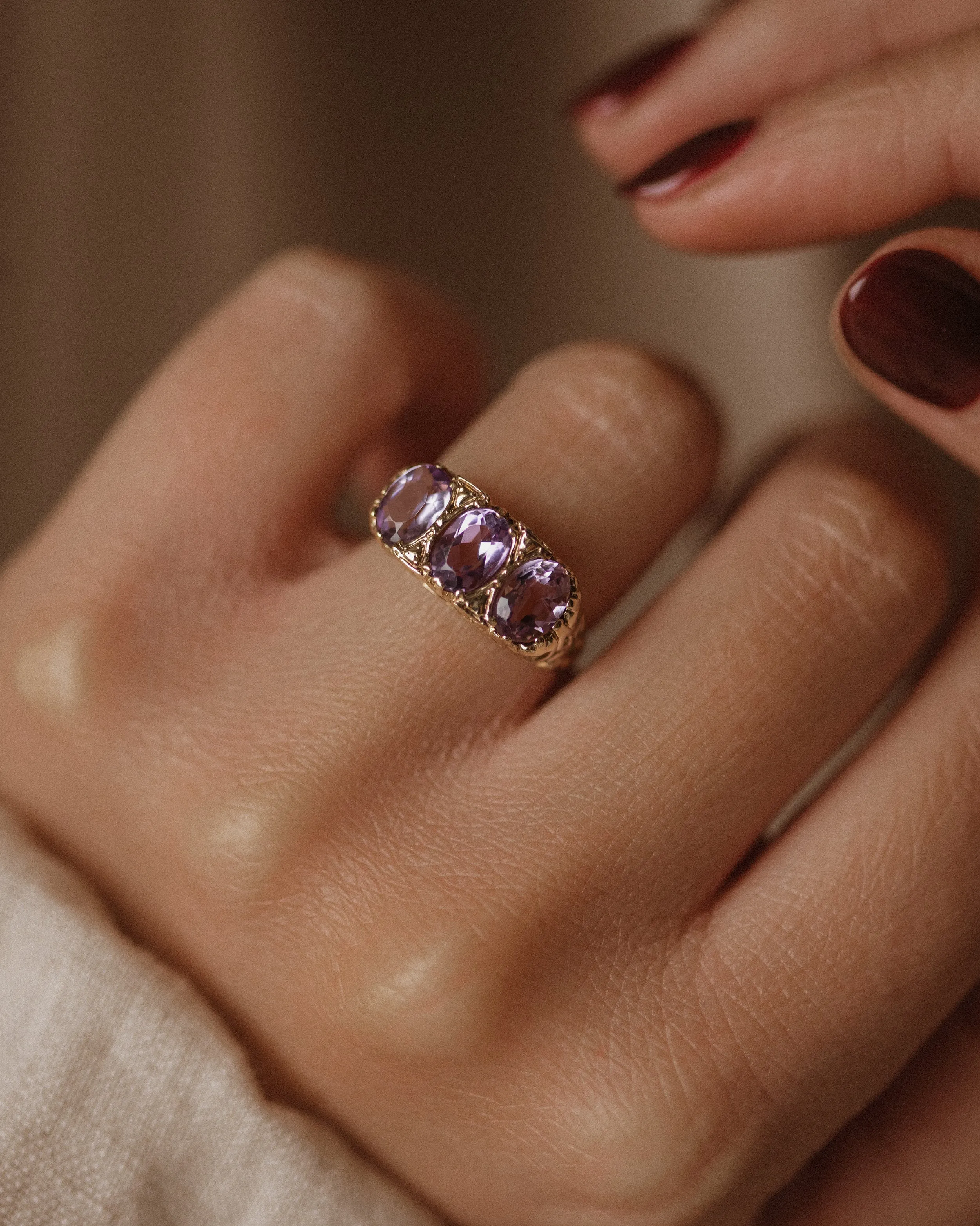 Madeline 1971 Vintage 9ct Gold Amethyst Trilogy Ring sold by Rock n Rose product image thumbnail 4