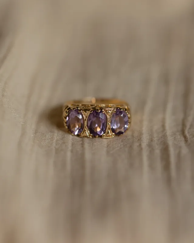 Madeline 1971 Vintage 9ct Gold Amethyst Trilogy Ring sold by Rock n Rose