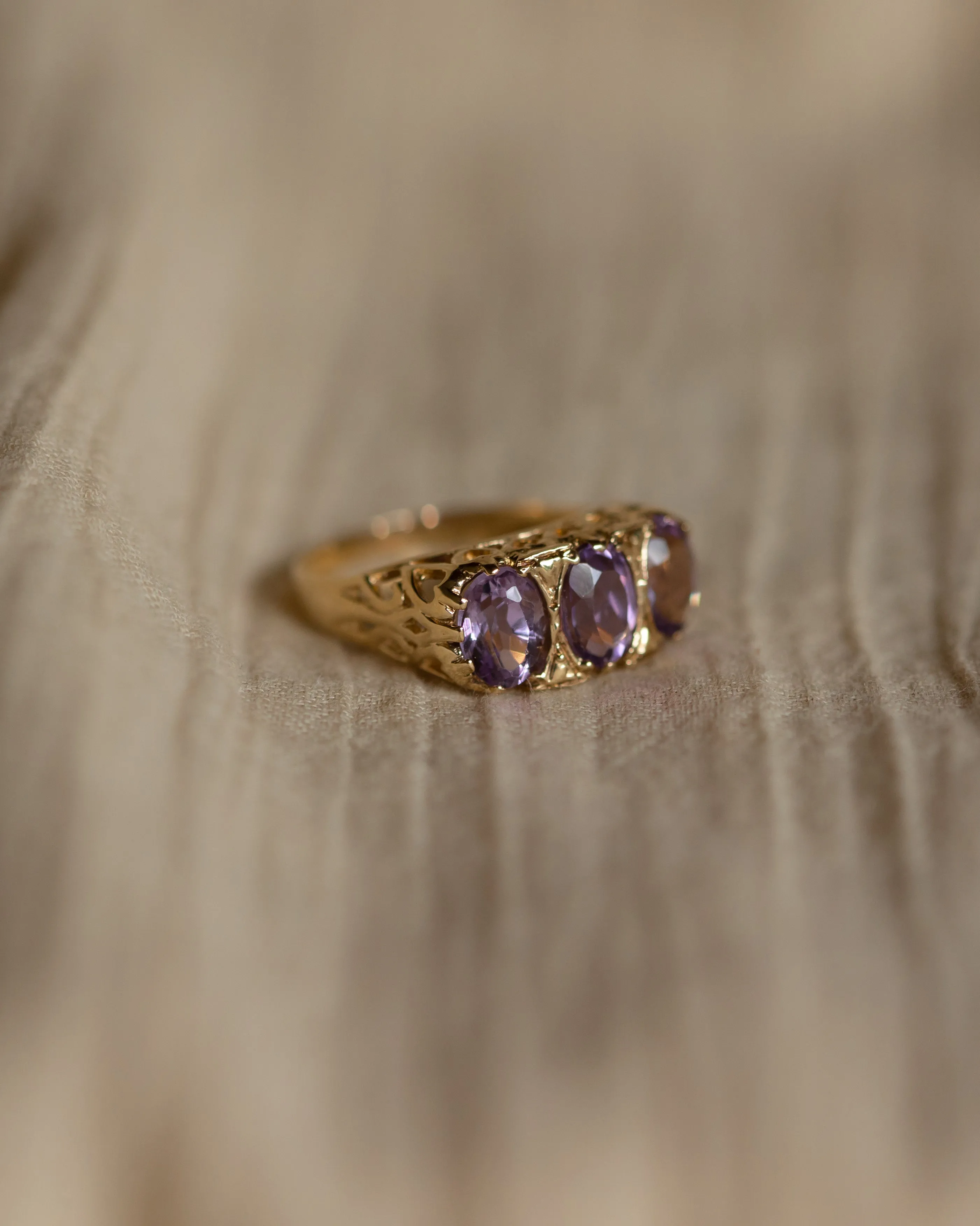 Madeline 1971 Vintage 9ct Gold Amethyst Trilogy Ring sold by Rock n Rose product image thumbnail 2