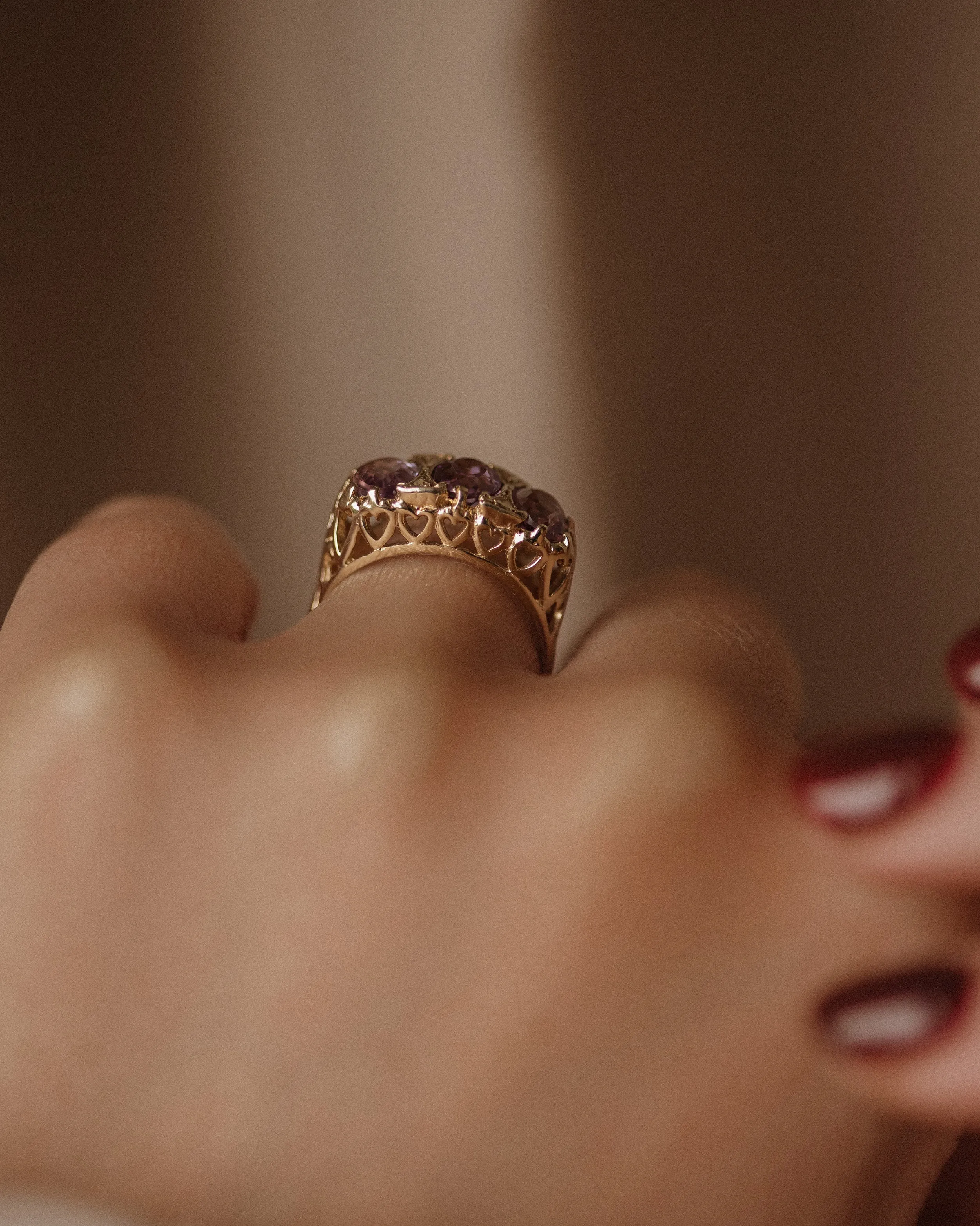 Madeline 1971 Vintage 9ct Gold Amethyst Trilogy Ring sold by Rock n Rose product image thumbnail 5