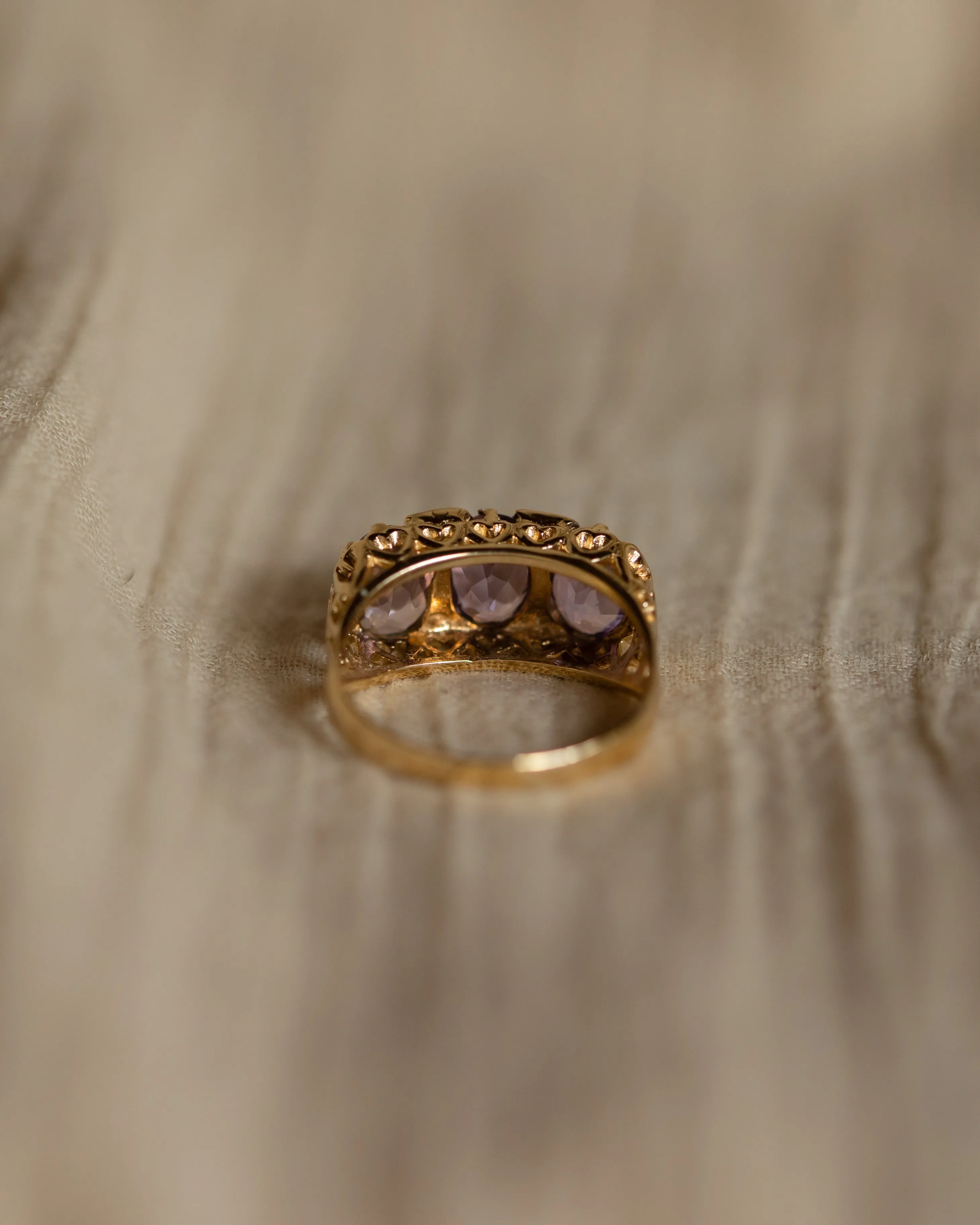 Madeline 1971 Vintage 9ct Gold Amethyst Trilogy Ring sold by Rock n Rose product image thumbnail 3