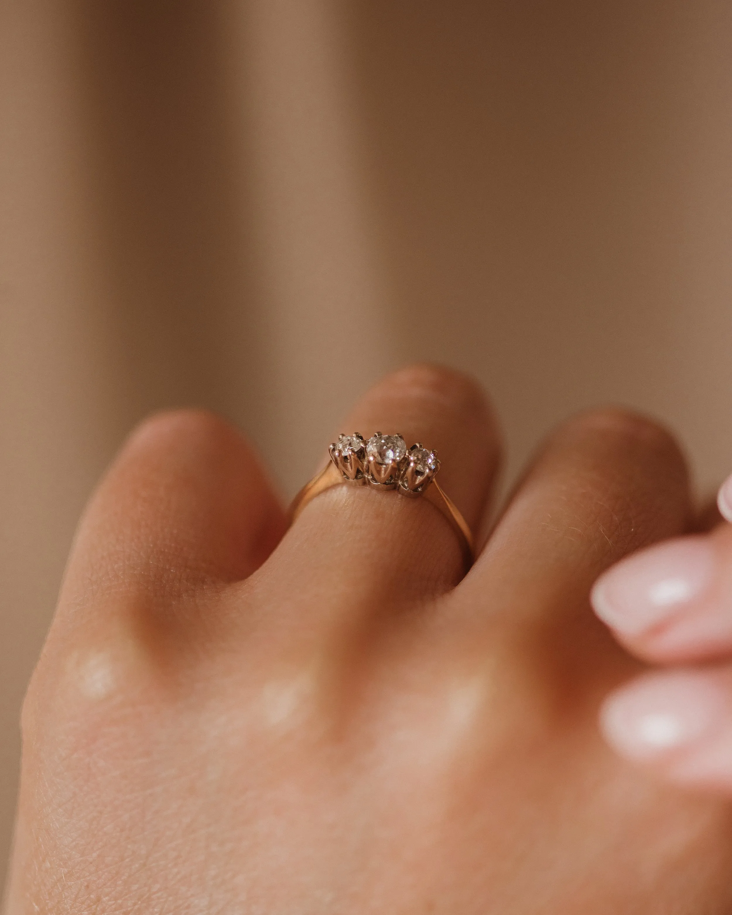 Marla Antique 18ct Gold Old-Cut Diamond Trilogy Ring sold by Rock n Rose product image thumbnail 3