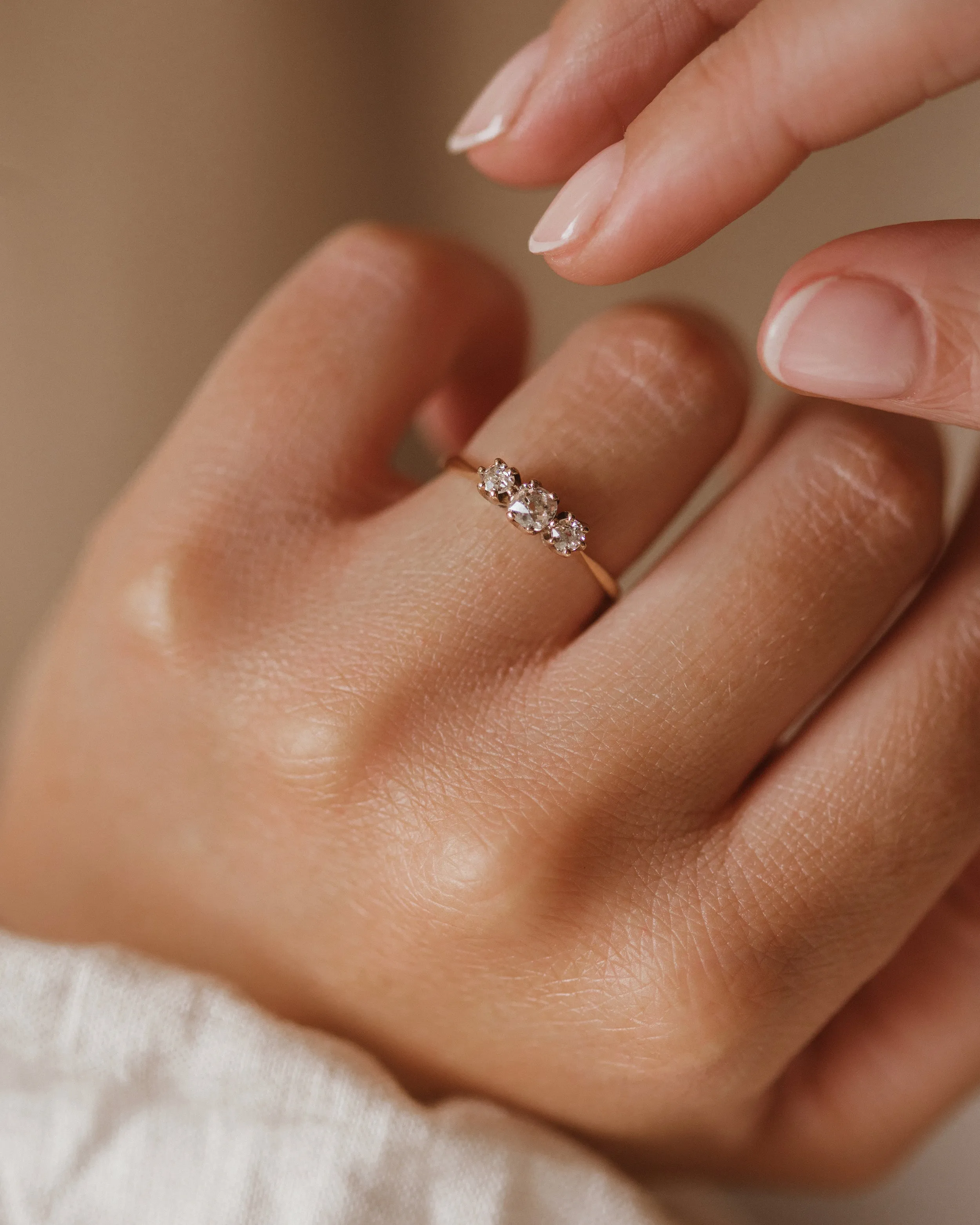 Marla Antique 18ct Gold Old-Cut Diamond Trilogy Ring sold by Rock n Rose product image thumbnail 2