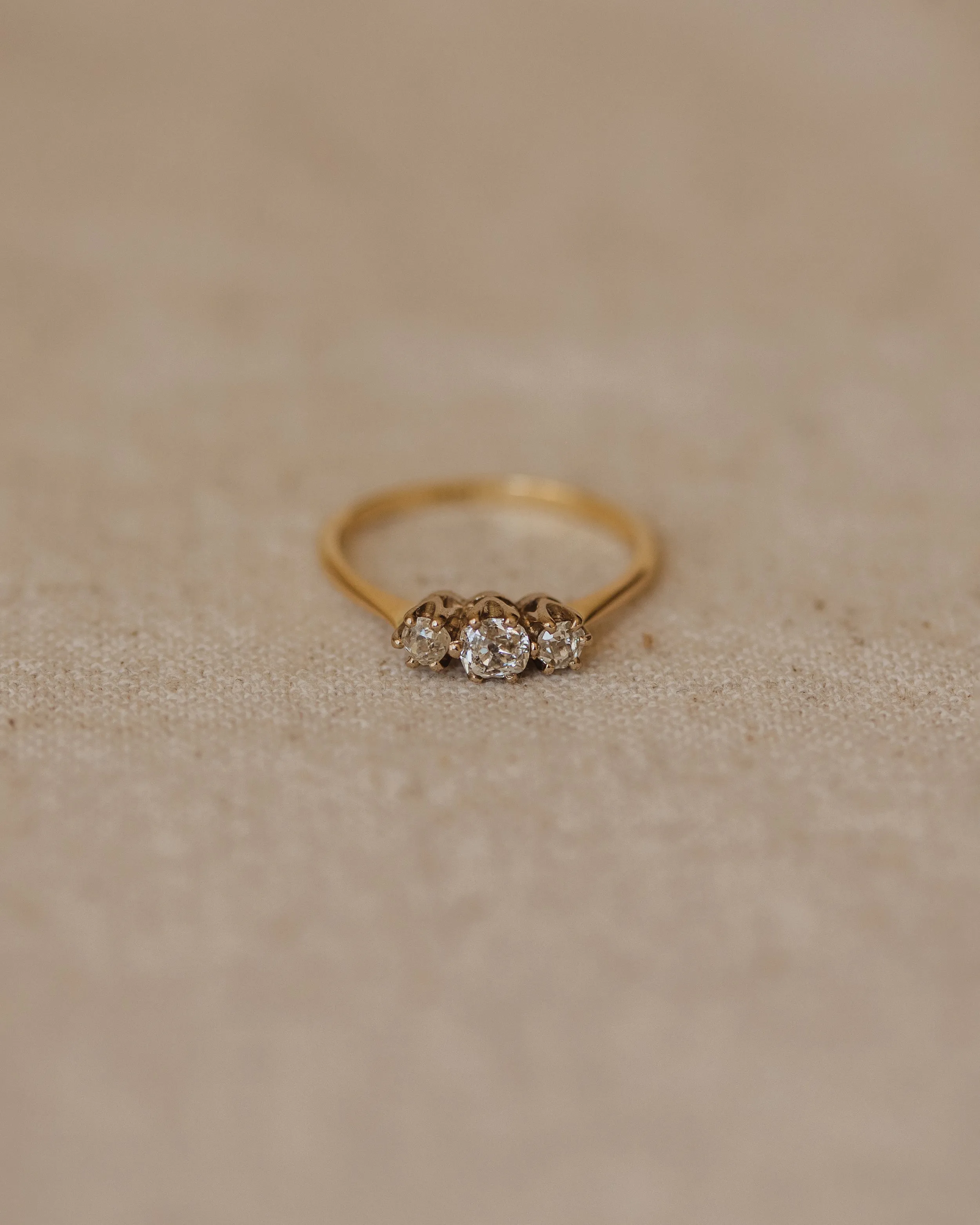 Marla Antique 18ct Gold Old-Cut Diamond Trilogy Ring sold by Rock n Rose