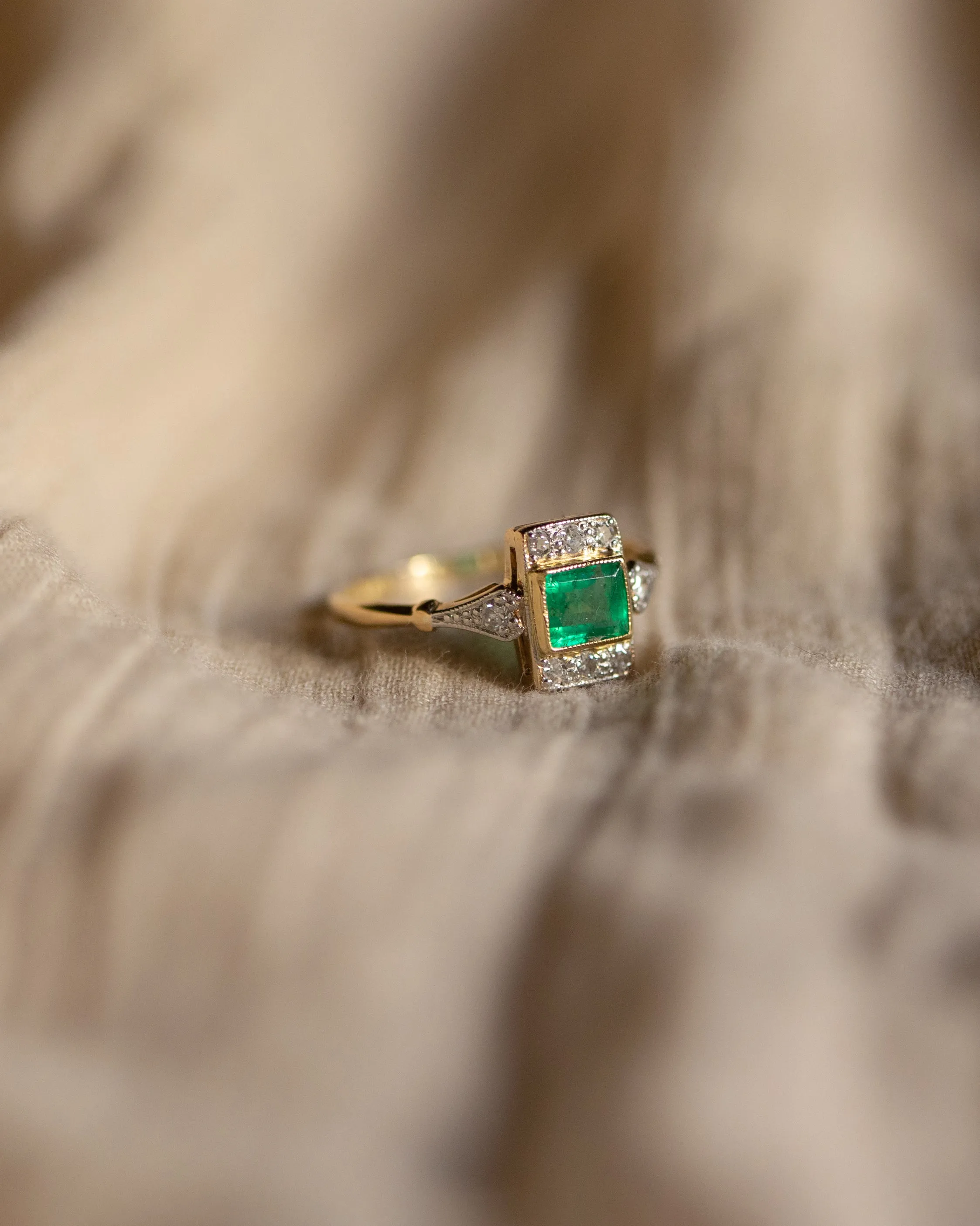 Marianne Antique Art Deco 18ct Gold Emerald & Diamond Ring sold by Rock n Rose product image thumbnail 4
