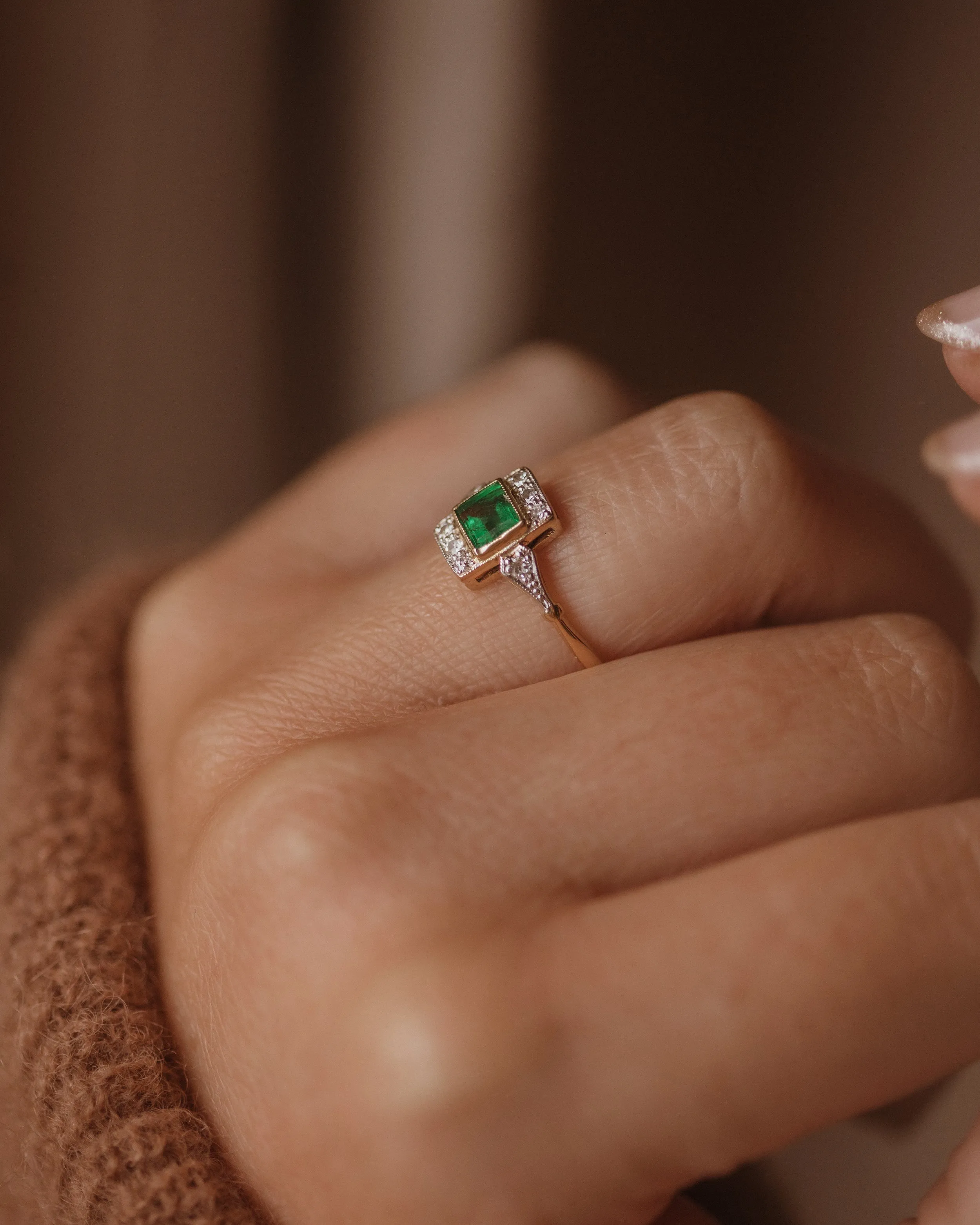 Marianne Antique Art Deco 18ct Gold Emerald & Diamond Ring sold by Rock n Rose product image thumbnail 2