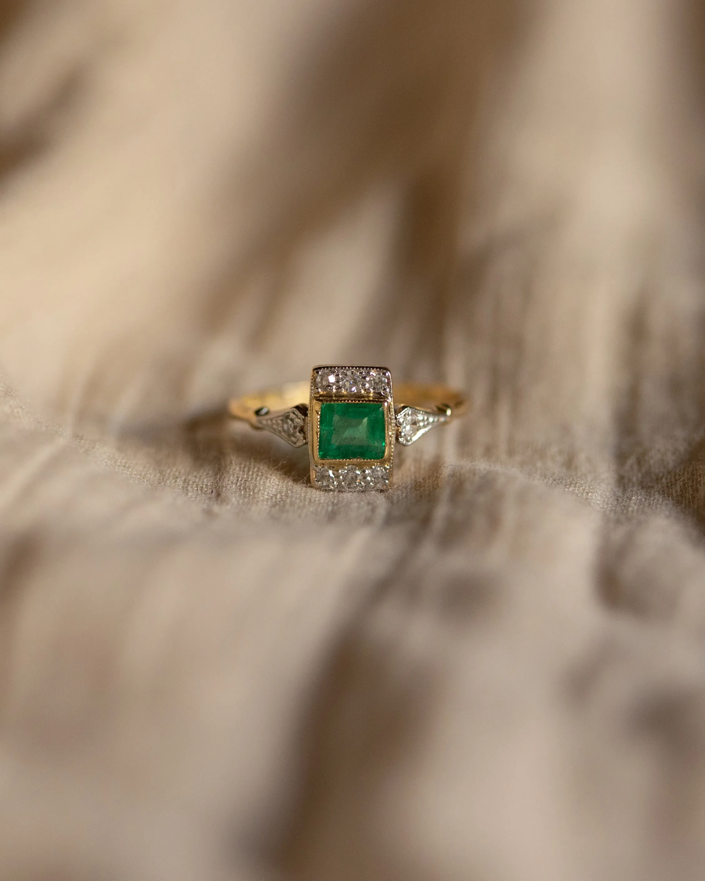 Marianne Antique Art Deco 18ct Gold Emerald & Diamond Ring sold by Rock n Rose product image thumbnail 3