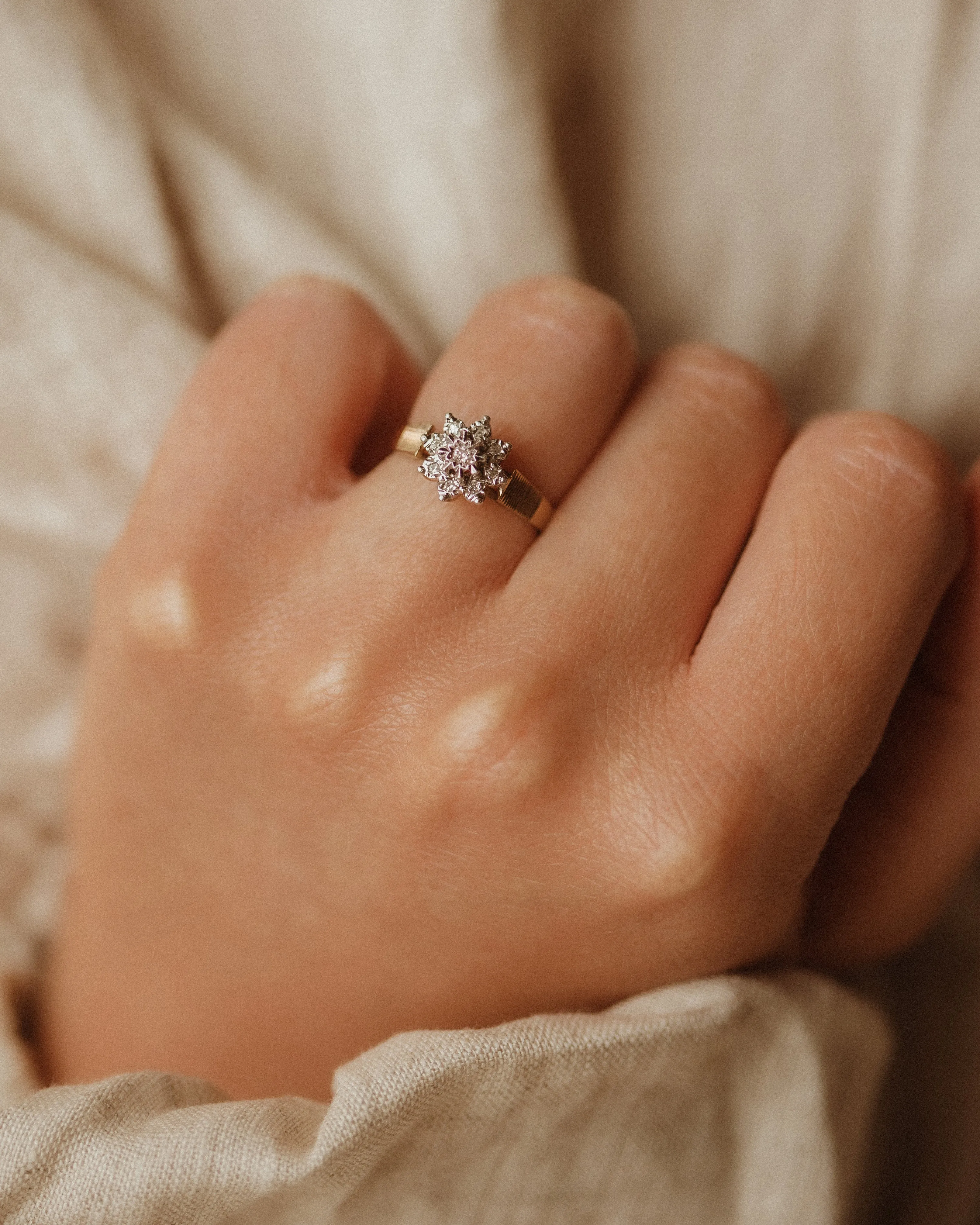 Theodora 9ct Gold Vintage Diamond Cluster Ring sold by Rock n Rose