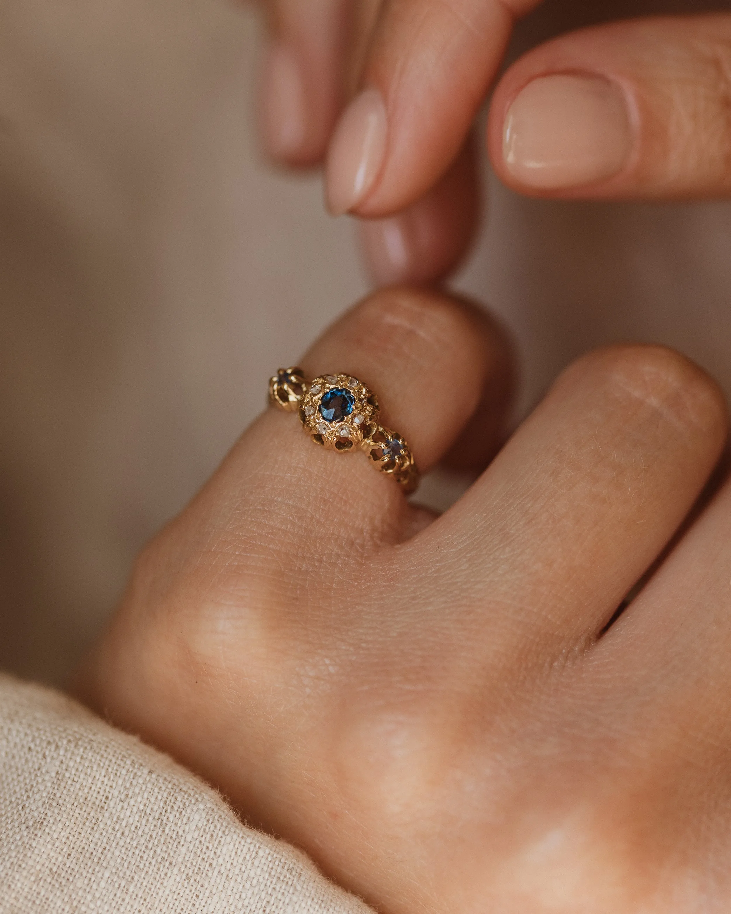 Eloise 1903 Antique 18ct Gold Sapphire & Diamond Cluster Ring sold by Rock n Rose product image thumbnail 2