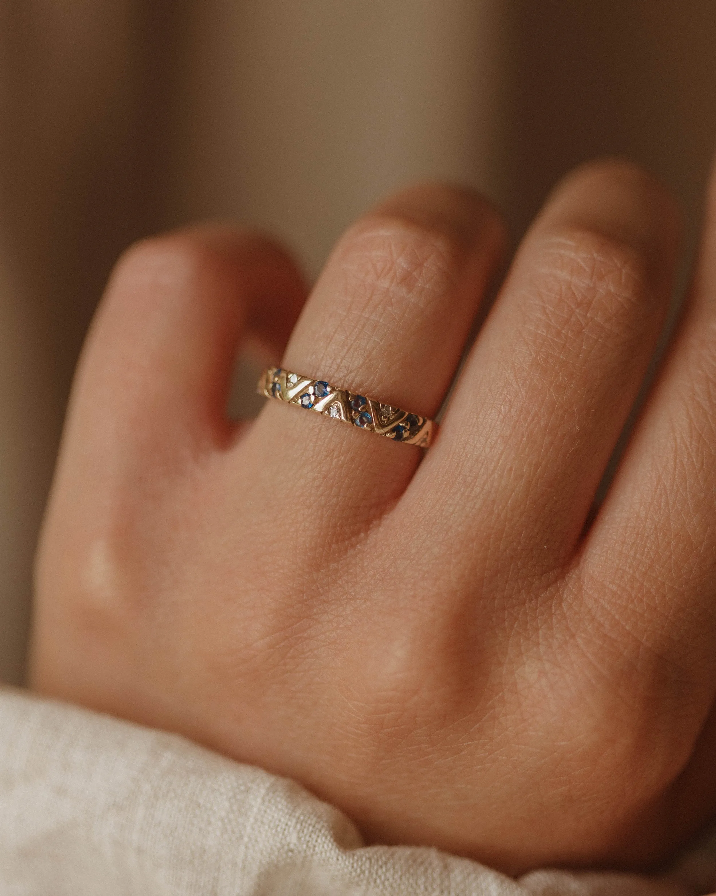 Geneva 9ct Gold Sapphire & Diamond Band Ring sold by Rock n Rose